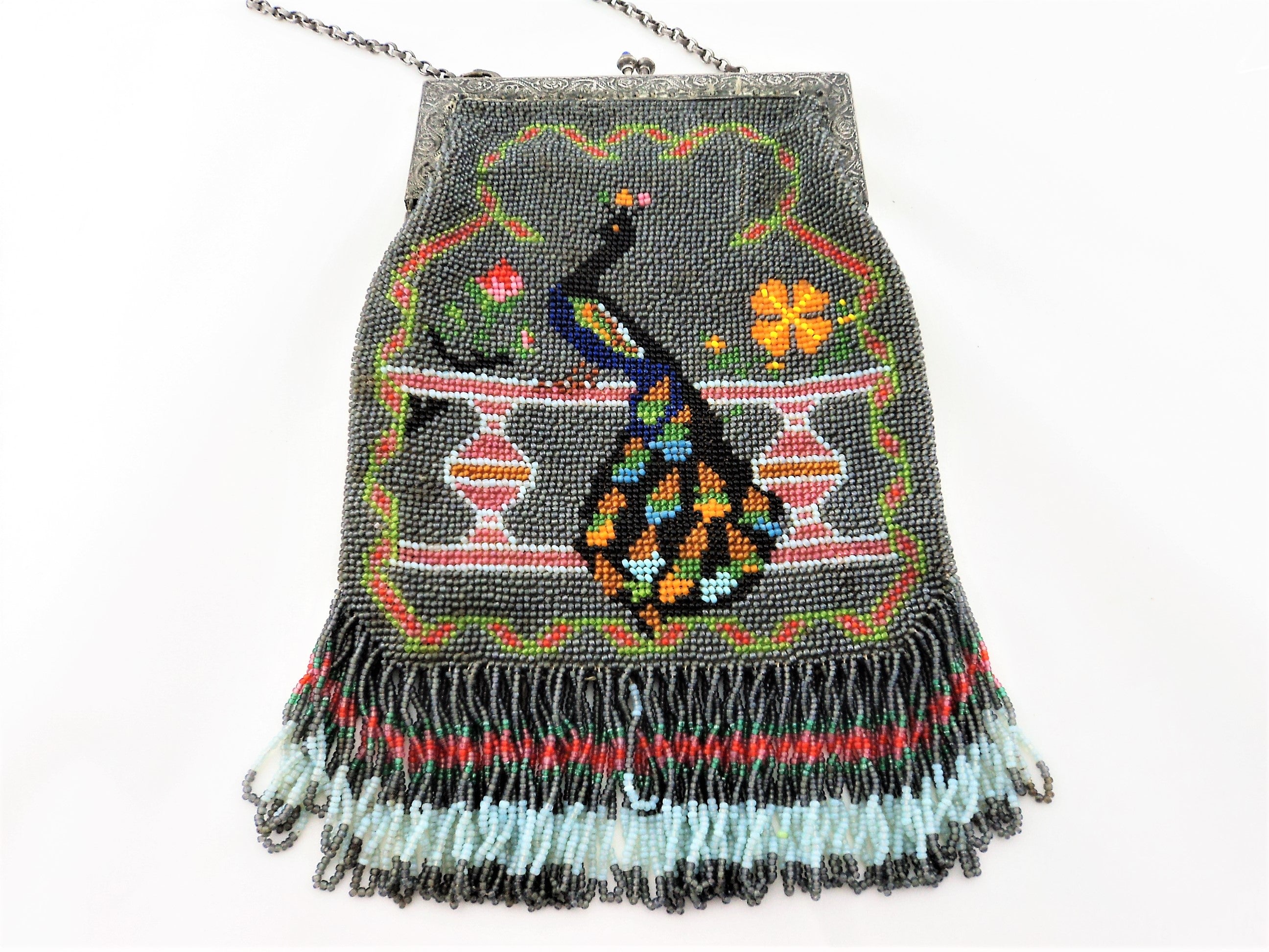 1920s Indian Beadwork Peacock Bag