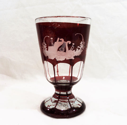 Antique Egermann Hand-blown Wheel-Cut Ruby Red Stained Cup