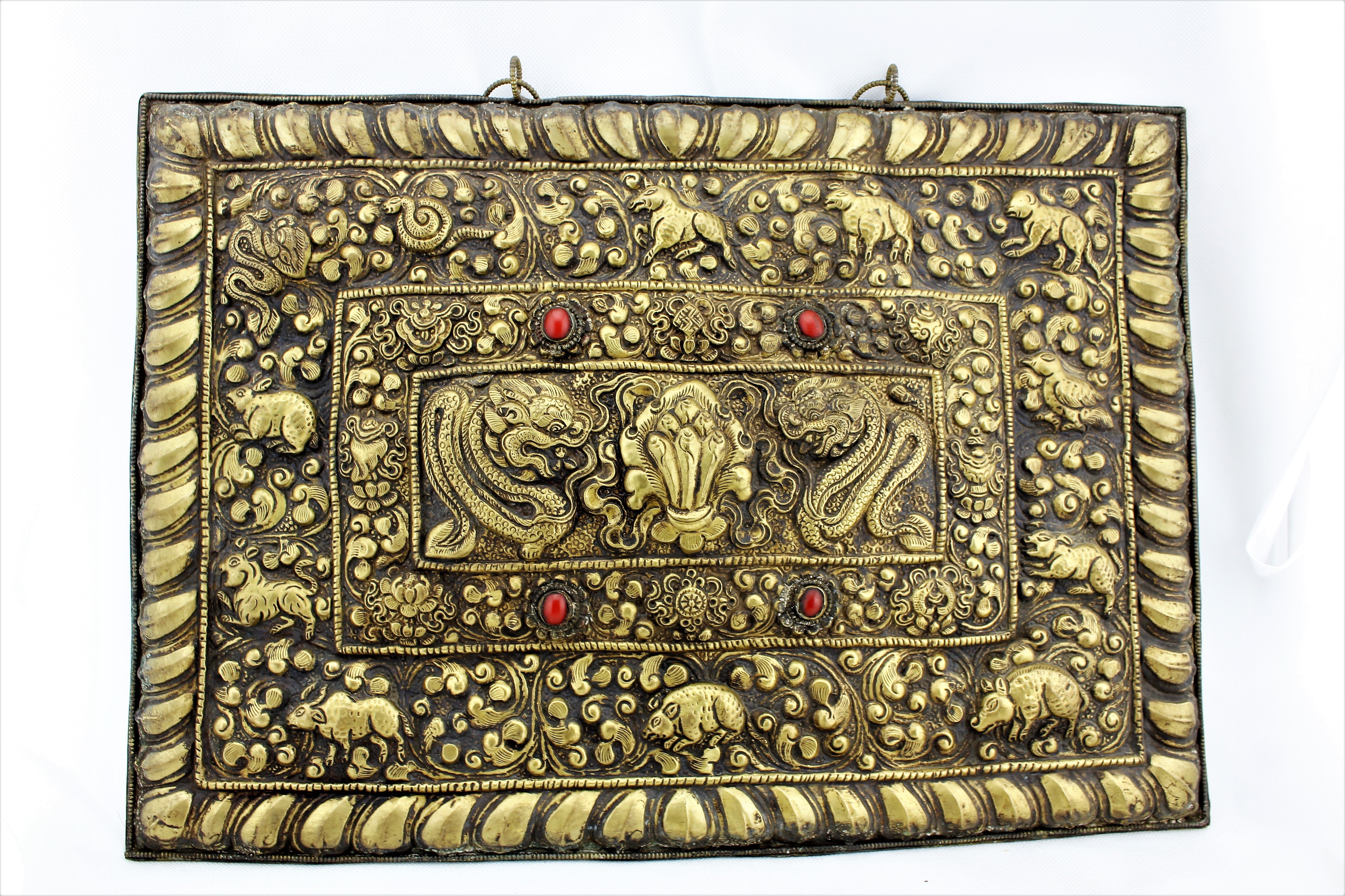 Repousse Gilded Tibetan Zodiac Plaque