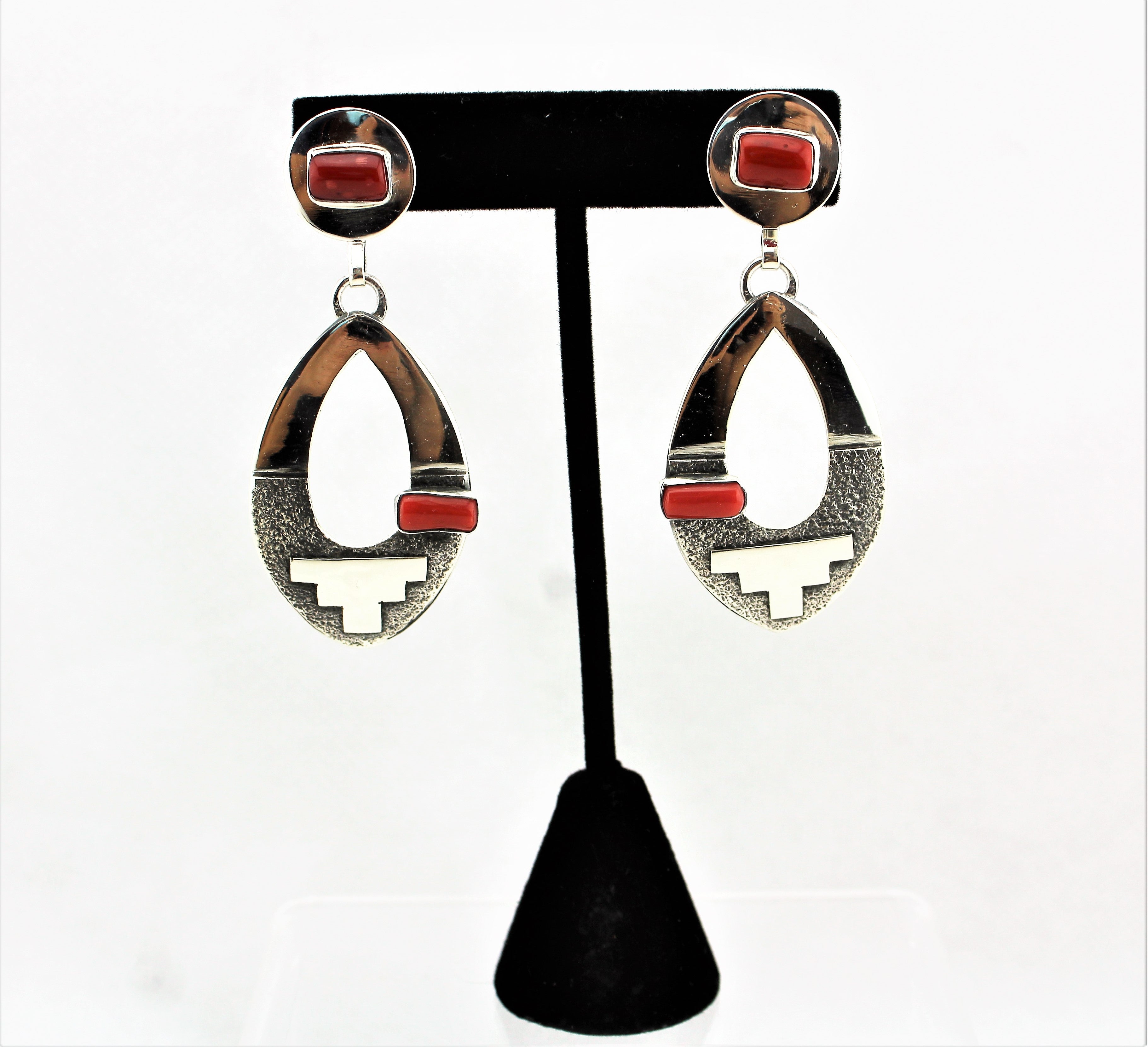 Jack Tom Sterling Oval Coral Earrings