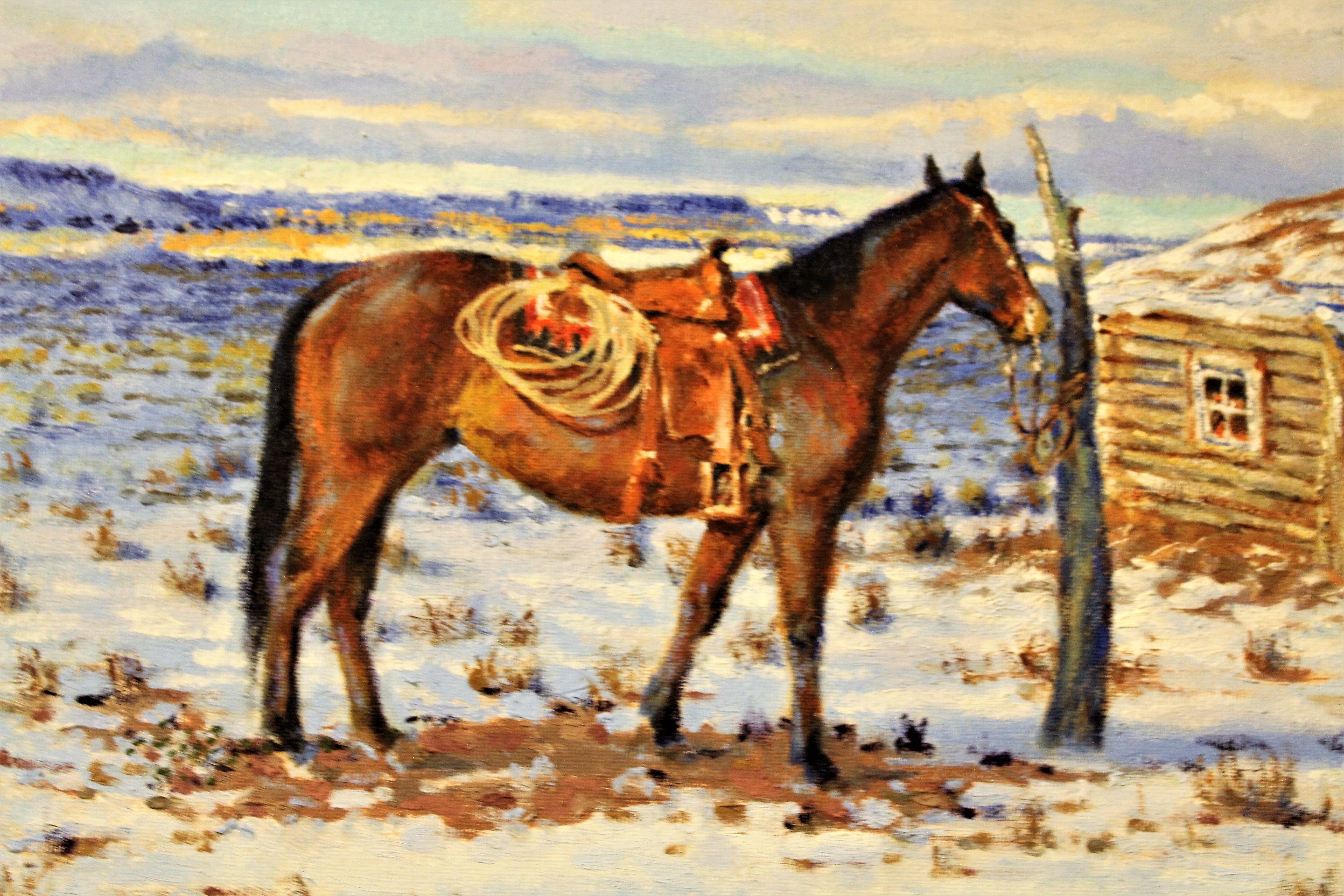 Red Wing Nez Horse and Hogan Oil Painting