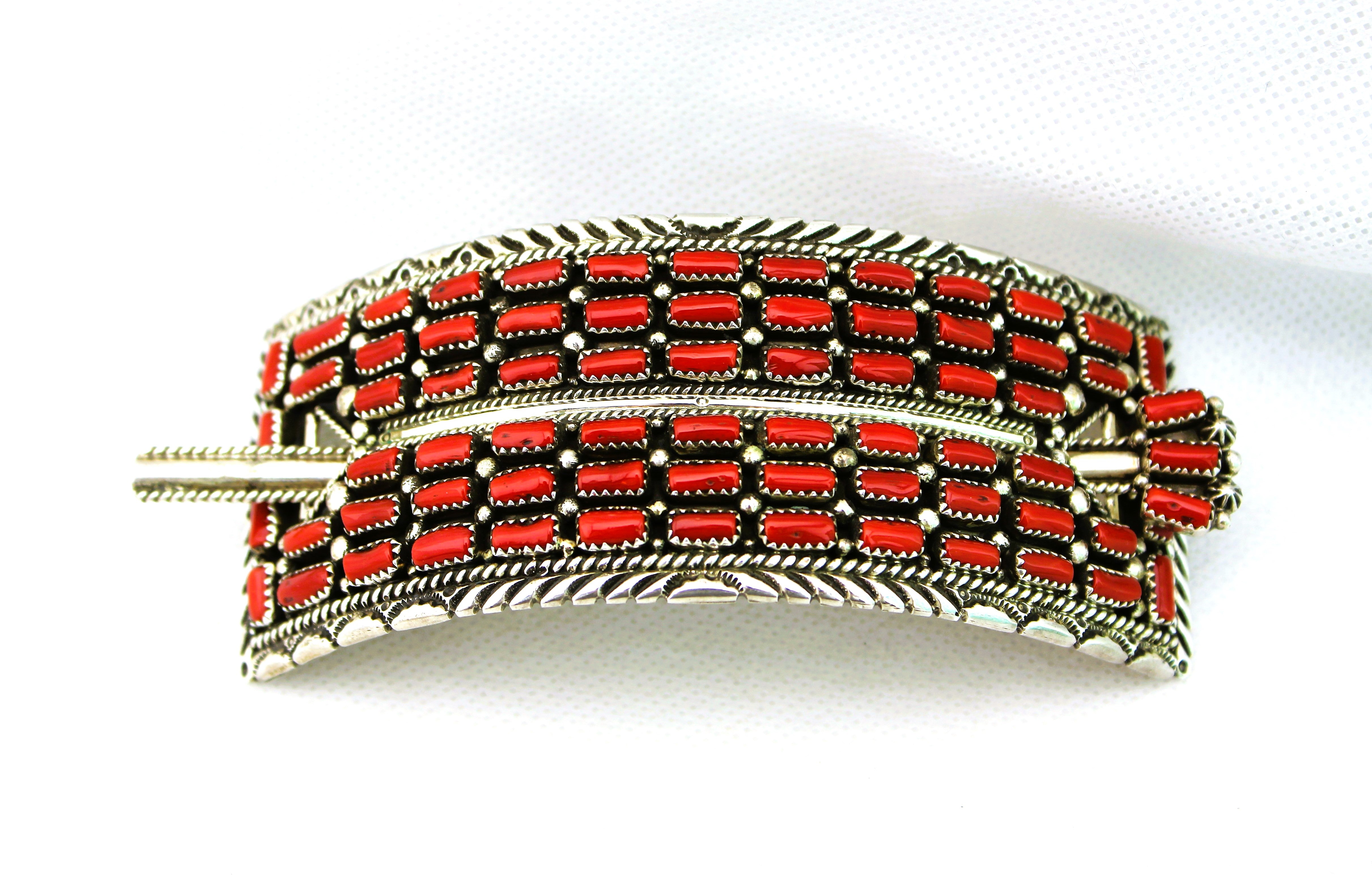 Red Coral Sterling Hair Barette