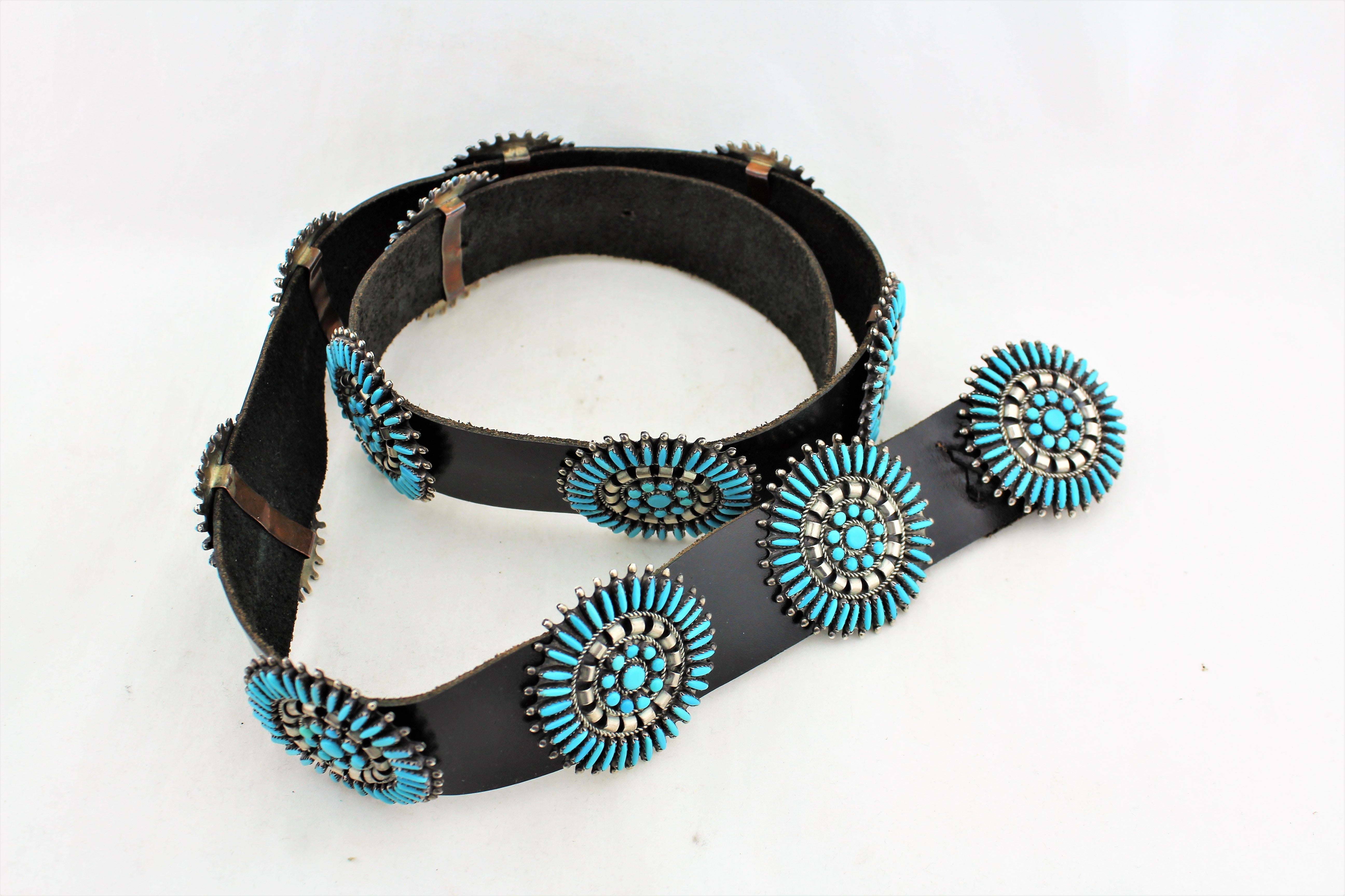 Zuni Needlepoint and Petit Point Concho Belt