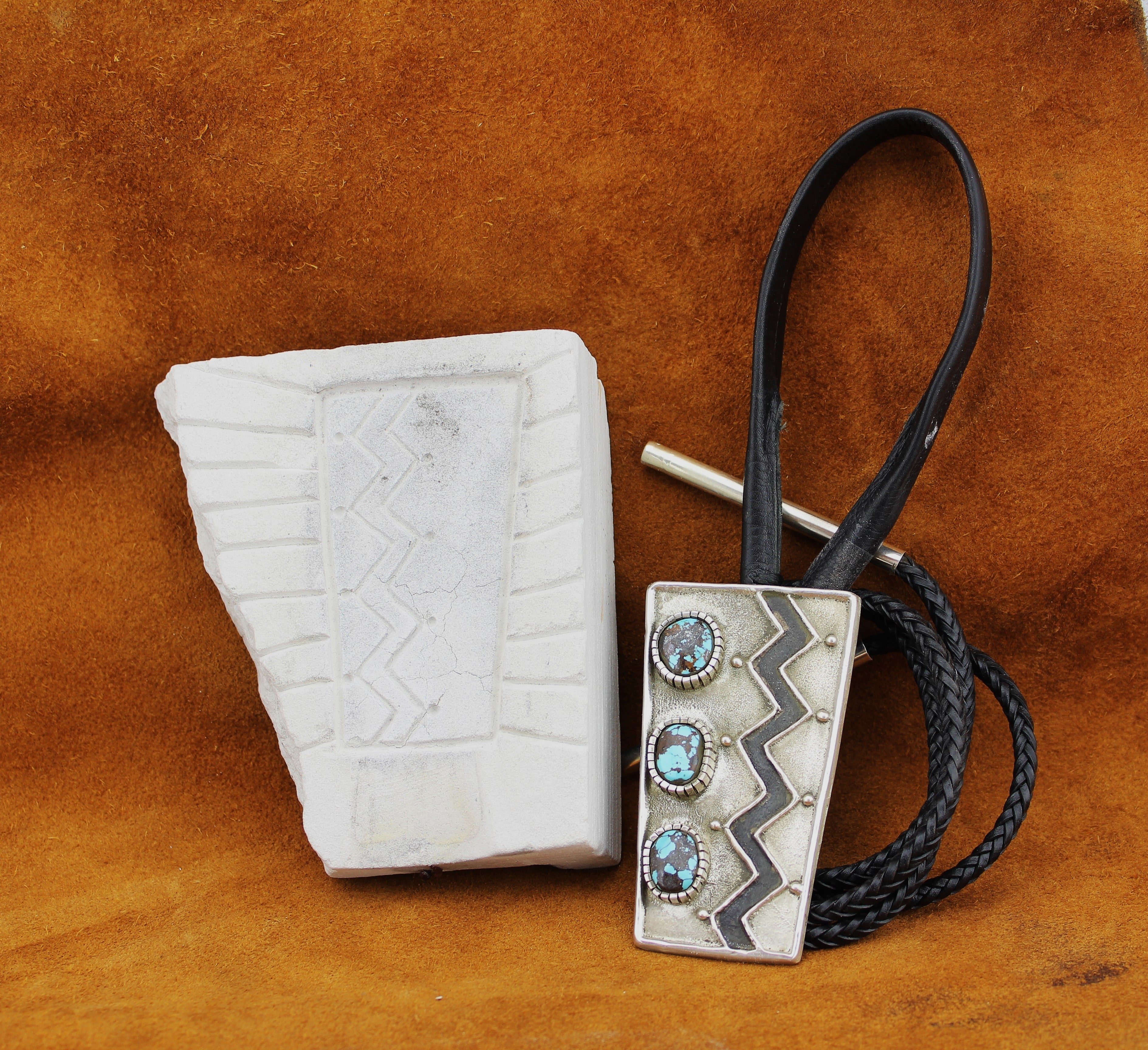 Merlin James Sterling Bolo Tie with Bisbee Turquoise