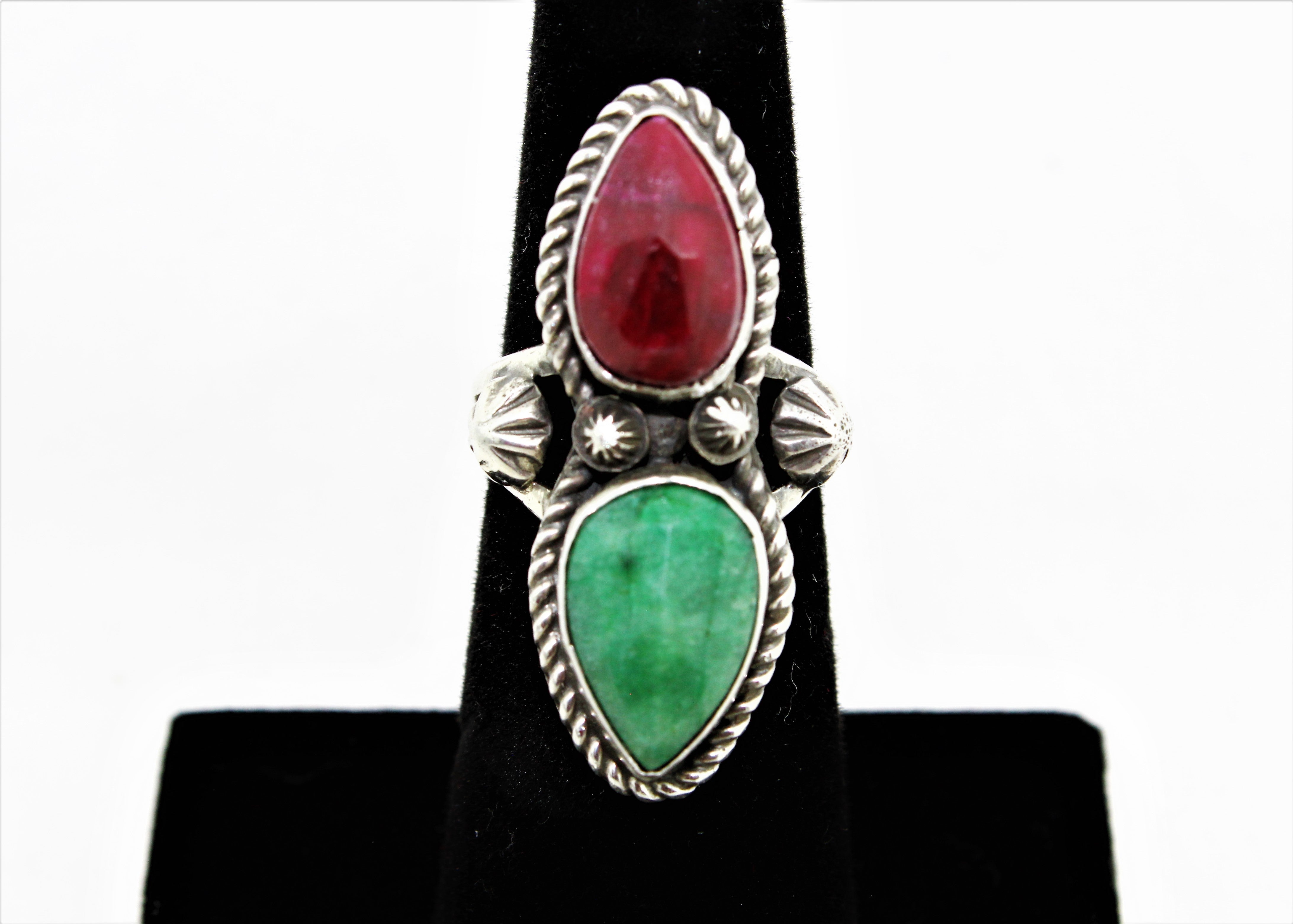 Ruby and Emerald Sterling Silver Ring