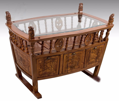 Carved Elm Wood Cradle Accent Table