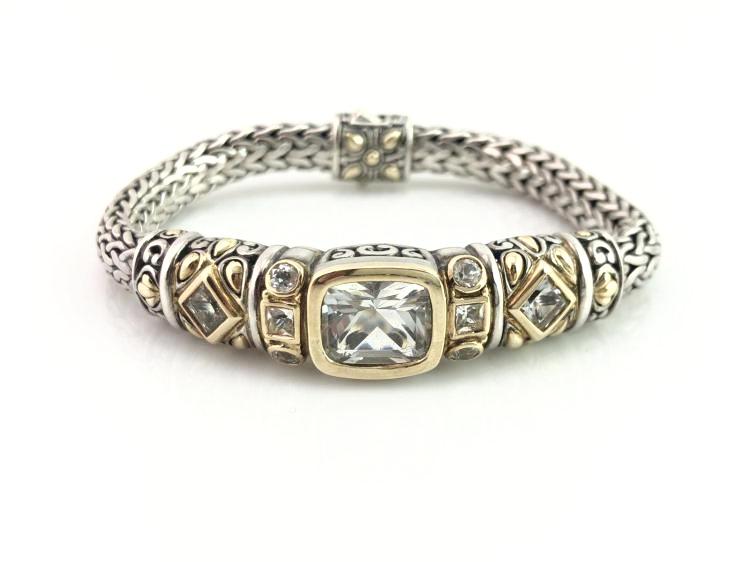 John Hardy Sterling Silver and 18K Gold White Sapphire Bracelet