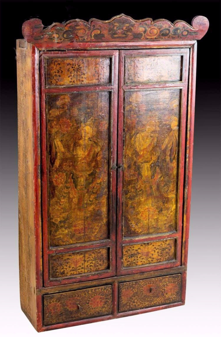 Antique Painted Tibetan Cabinet