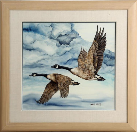 Signed Original Watercolor of Two Geese in Flight