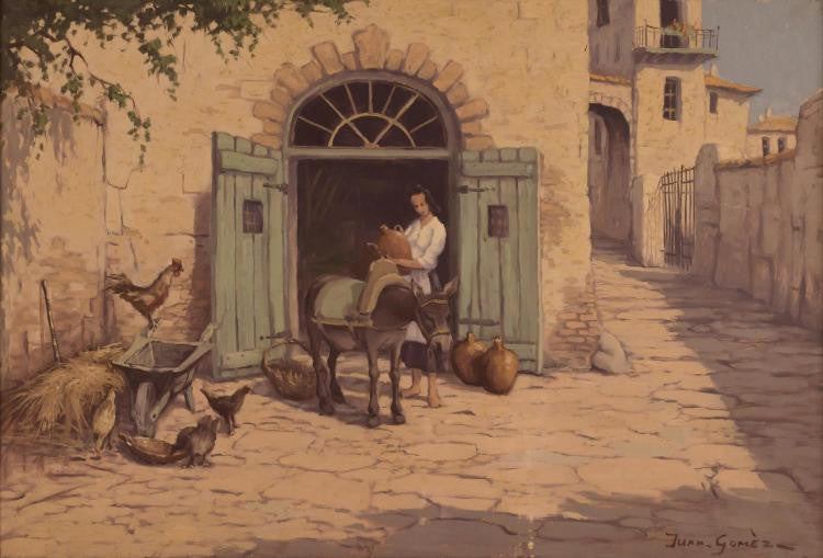 Oil Painting of a Woman with Pot by Juan Gomez