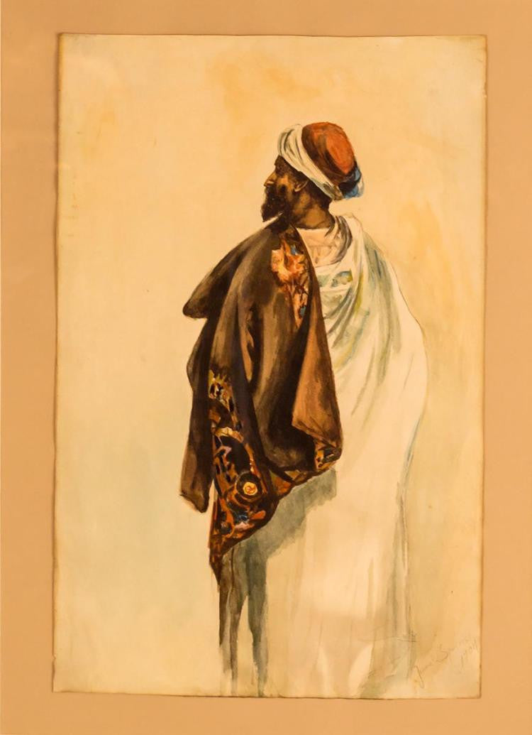 1904 Jessie Spurrier Watercolor Portrait of a Bedouin Nomad