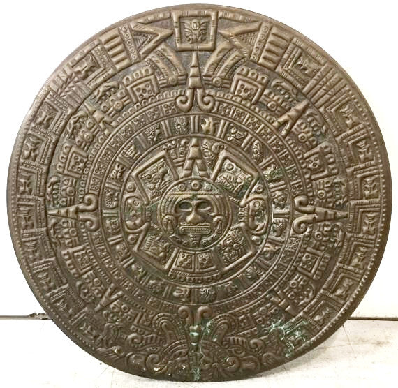 Vintage Brass Aztec Calendar Disc
