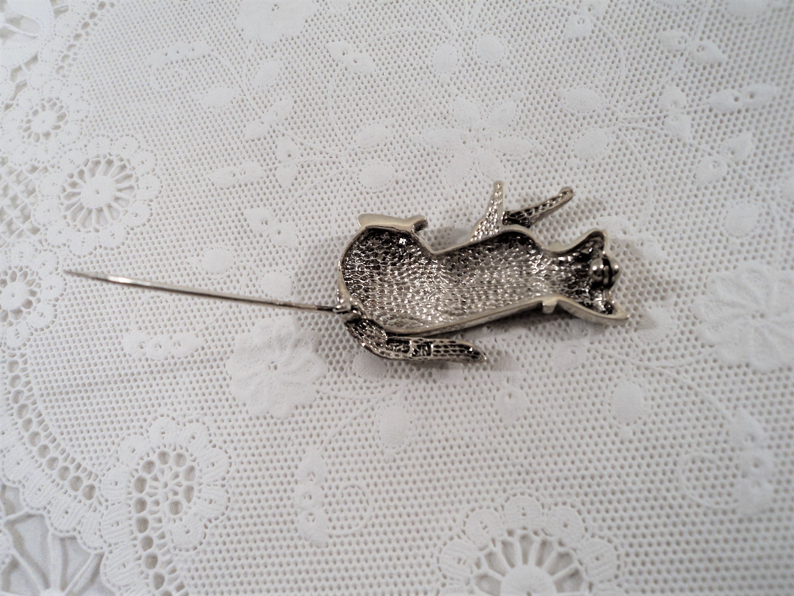 Vintage Sterling Silver Marcasite Cat Brooch Pin