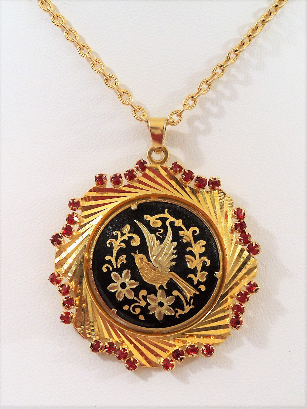 Vintage 24K Gold Leaf Inlay Damascene Necklace