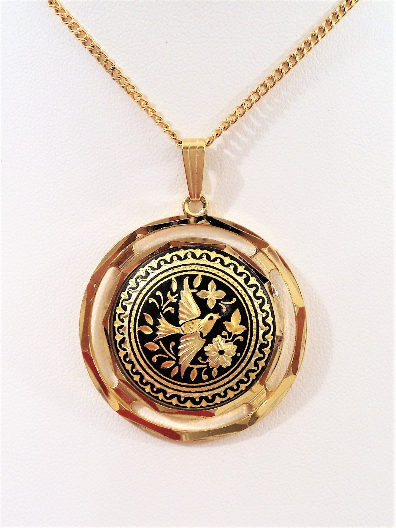 Vintage 24K Gold Foil Inlay Damascene Necklace