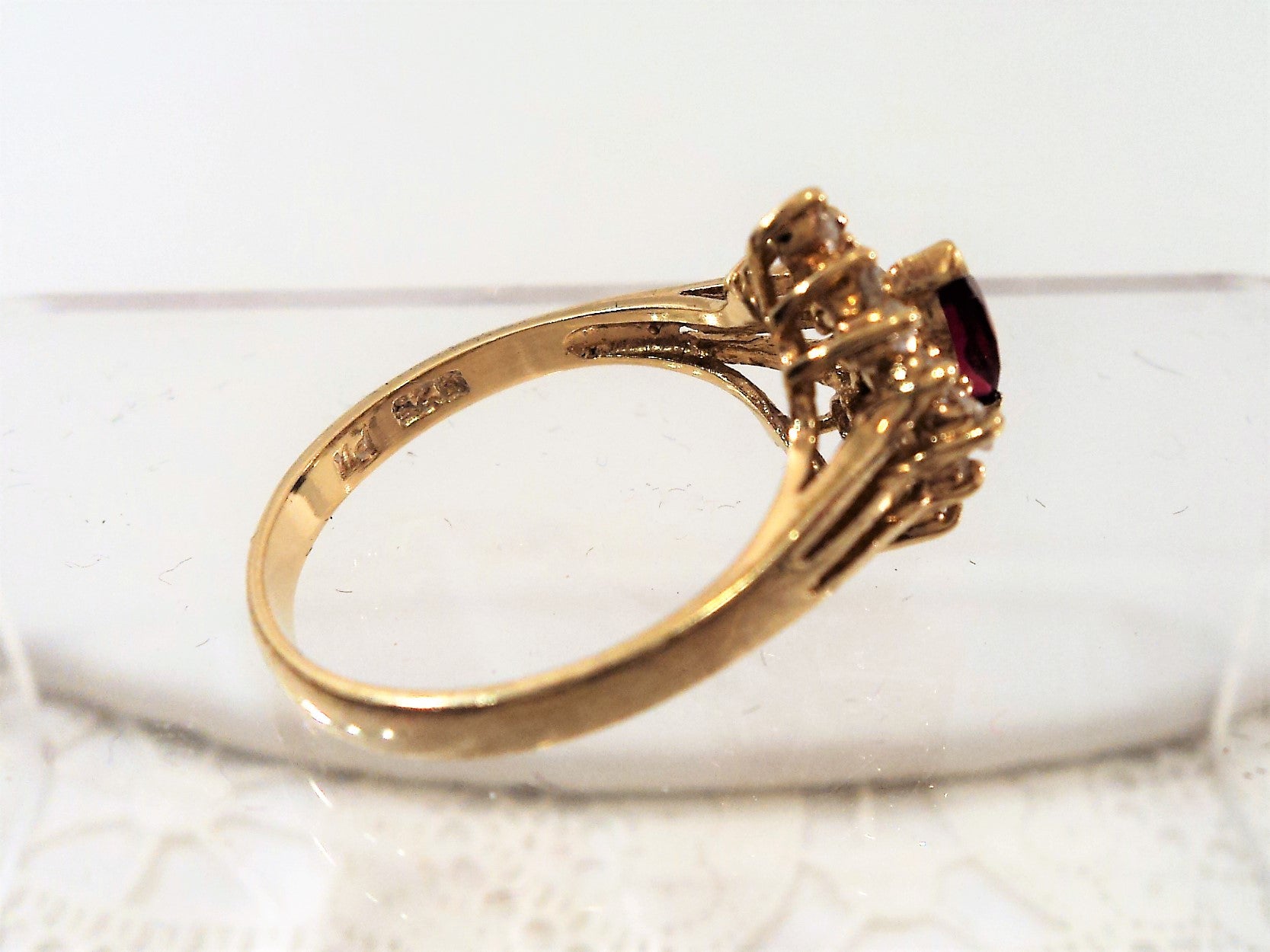 Gold Wash Over Sterling Silver Ring with Faux Ruby and Cubic Zirconia