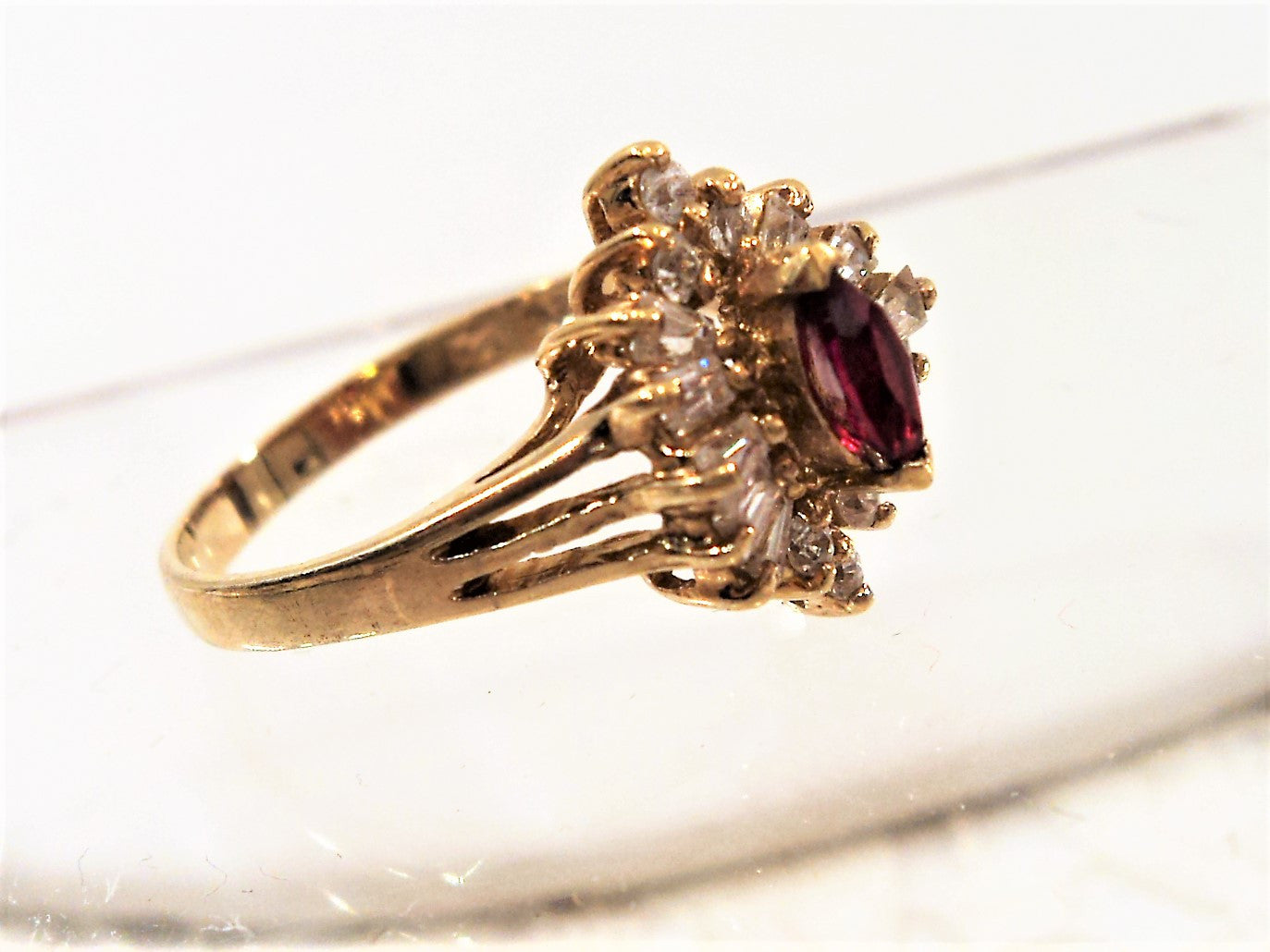 Gold Wash Over Sterling Silver Ring with Faux Ruby and Cubic Zirconia