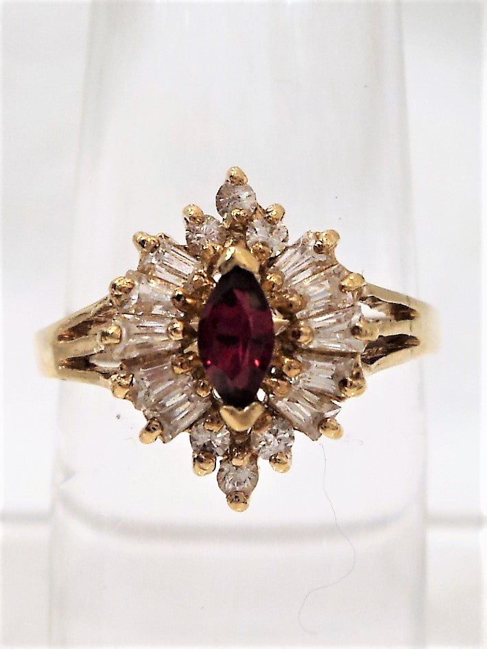 Gold Wash Over Sterling Silver Ring with Faux Ruby and Cubic Zirconia