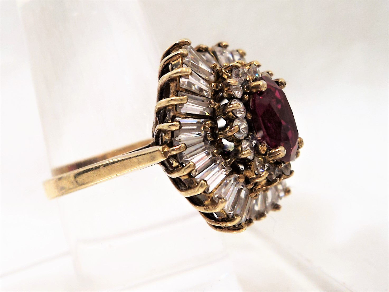 Gold Over Sterling Silver Ring with Faux Ruby and Cubic Zirconia