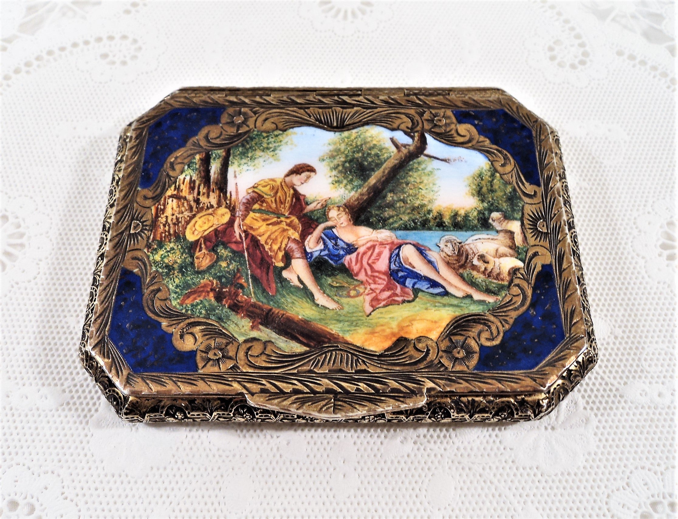 Italian Silver Hand-Painted Gilt and Enamel Compact