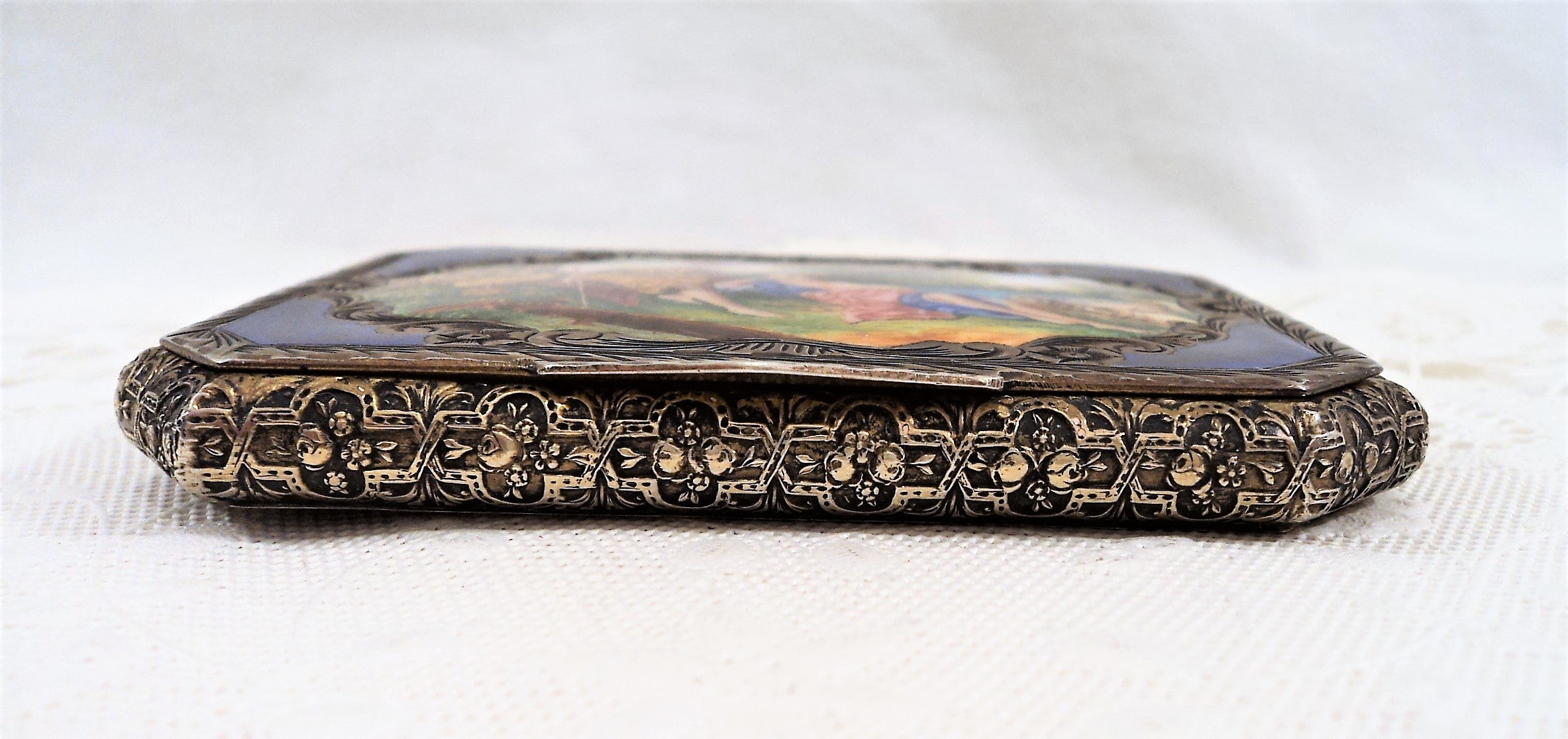 Italian Silver Hand-Painted Gilt and Enamel Compact