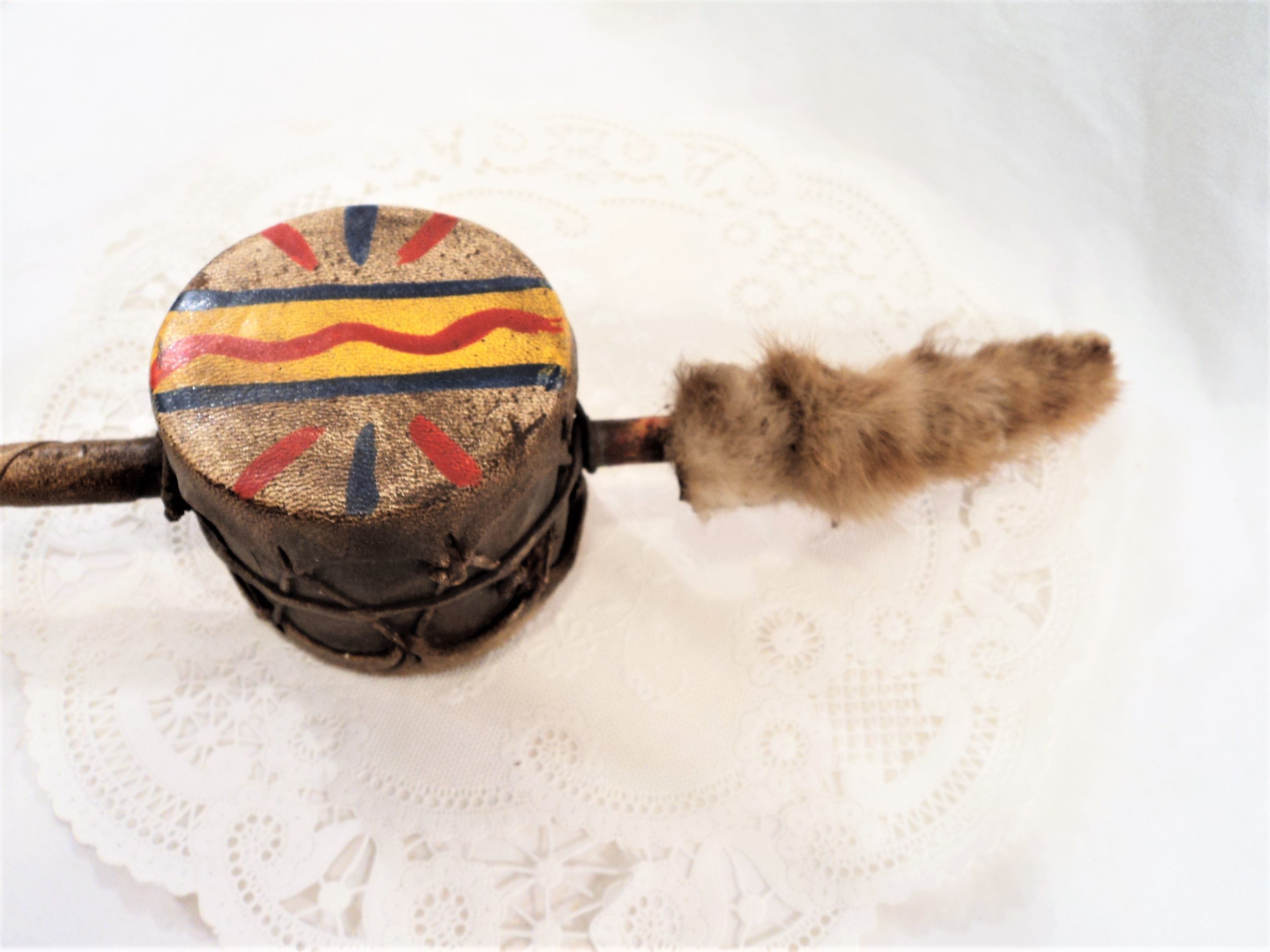 Antique Native American Rawhide Wrapped Drum Rattle