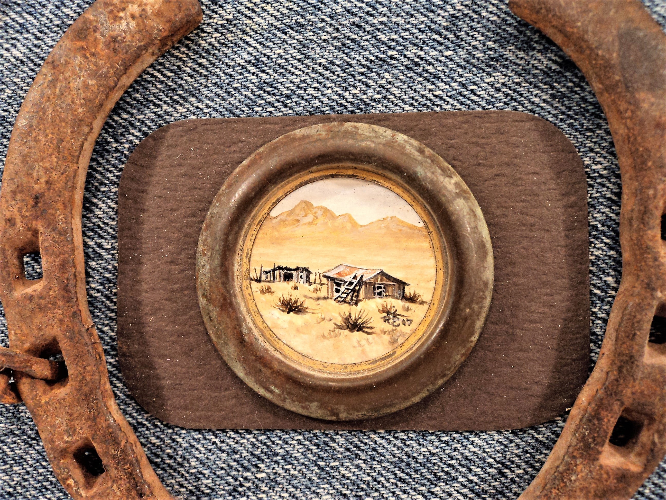 Southwestern Horse Shoe Wall Hanging with Original Painting