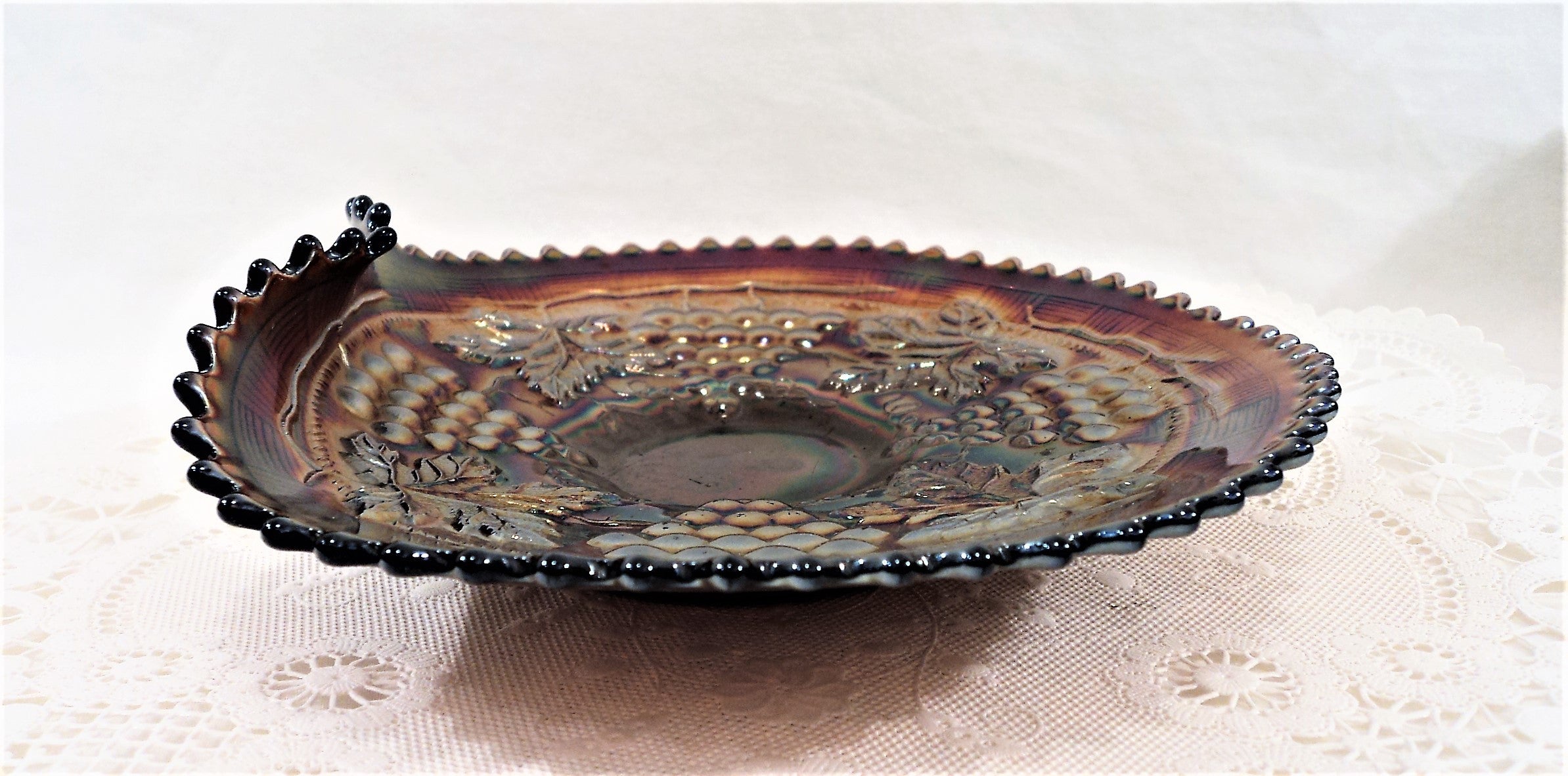Northwood Cable & Grape Carnival Glass Plate with Handgrip