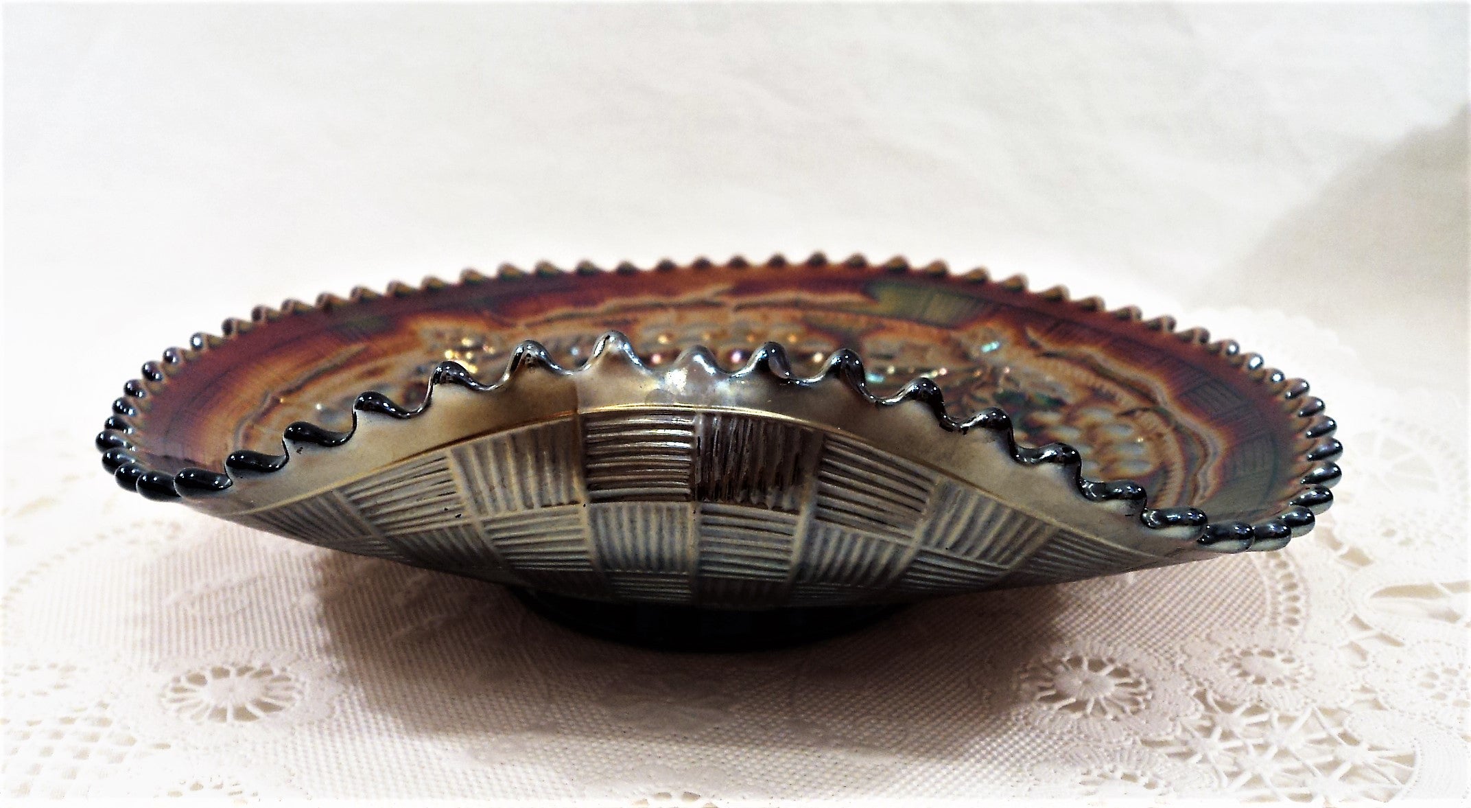 Northwood Cable & Grape Carnival Glass Plate with Handgrip