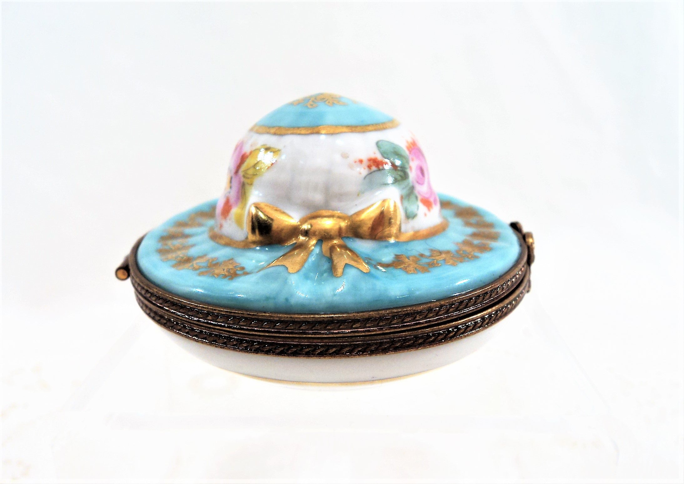 Hand-Painted Teal Hat Limoges Trinket Box