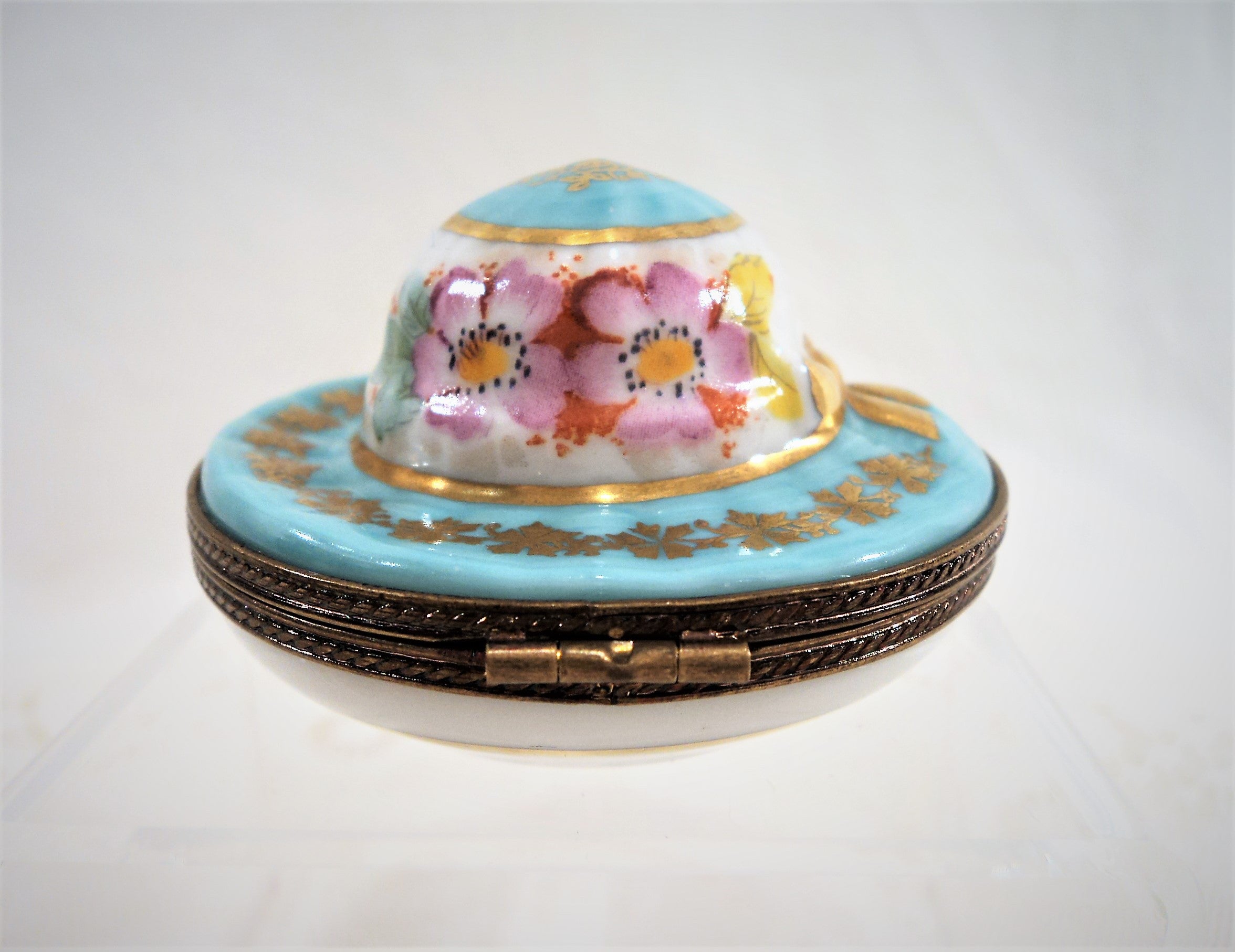 Hand-Painted Teal Hat Limoges Trinket Box
