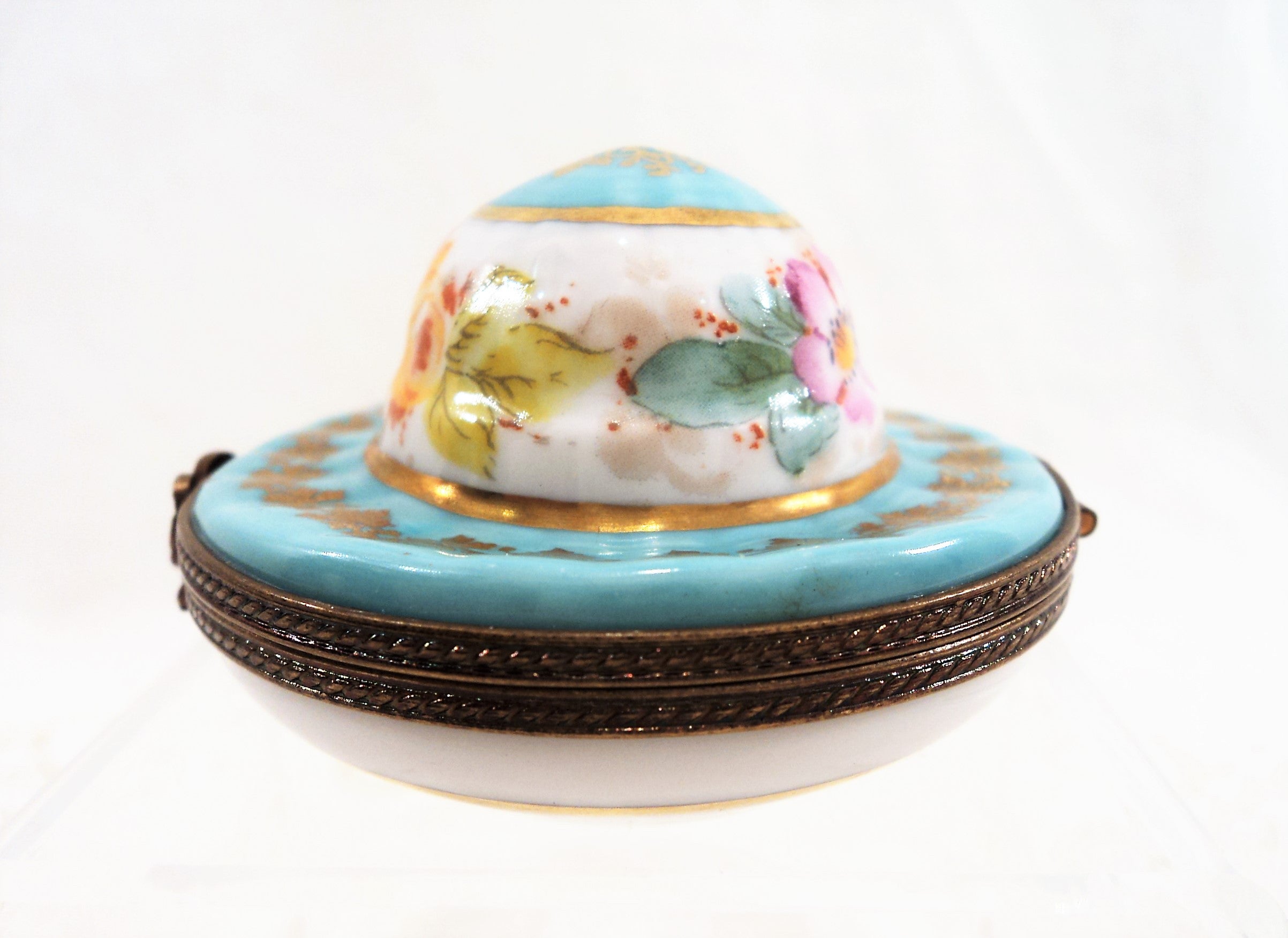 Hand-Painted Teal Hat Limoges Trinket Box