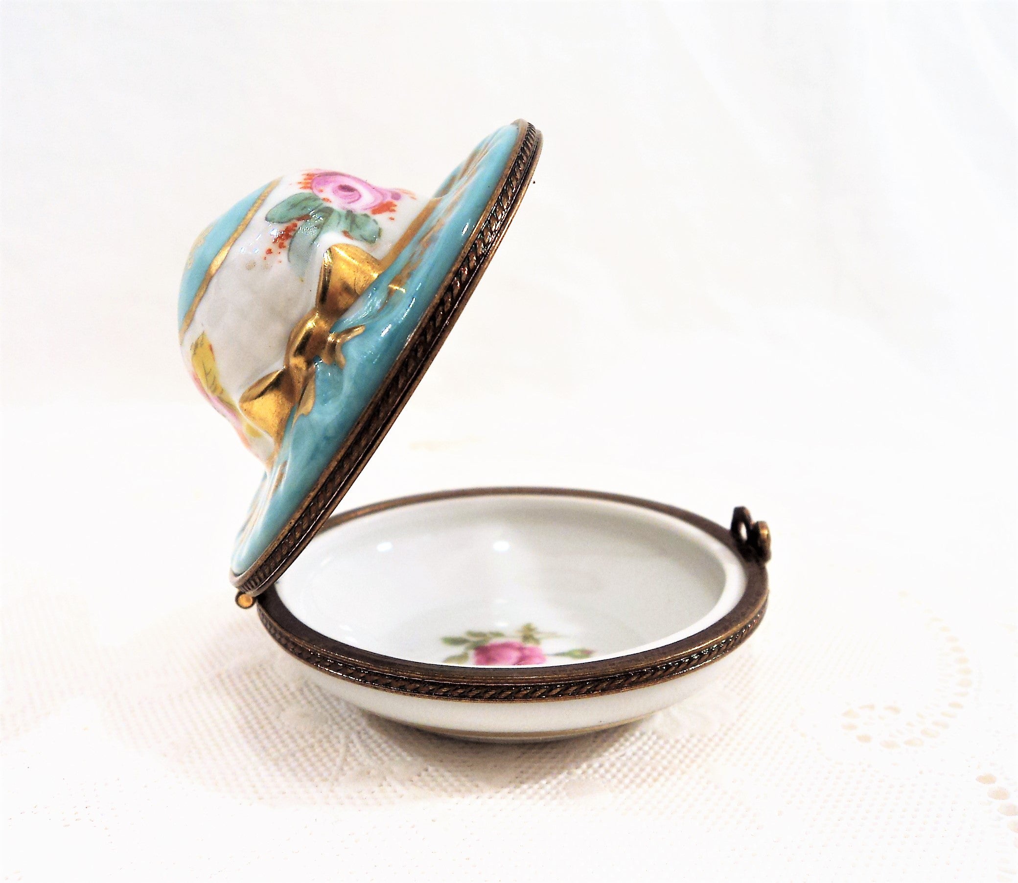Hand-Painted Teal Hat Limoges Trinket Box