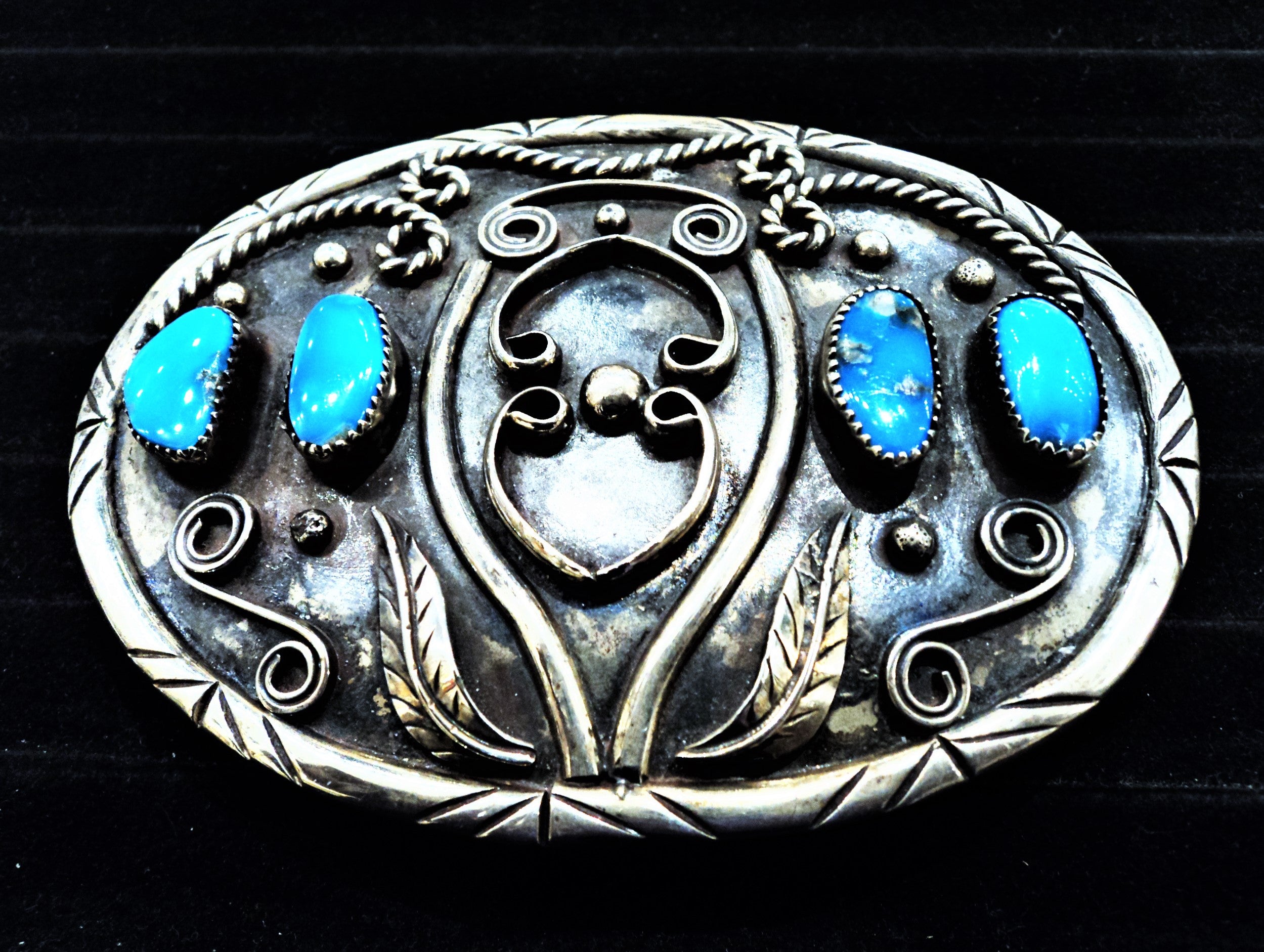 Native American Turquoise and Silver Belt Buckle