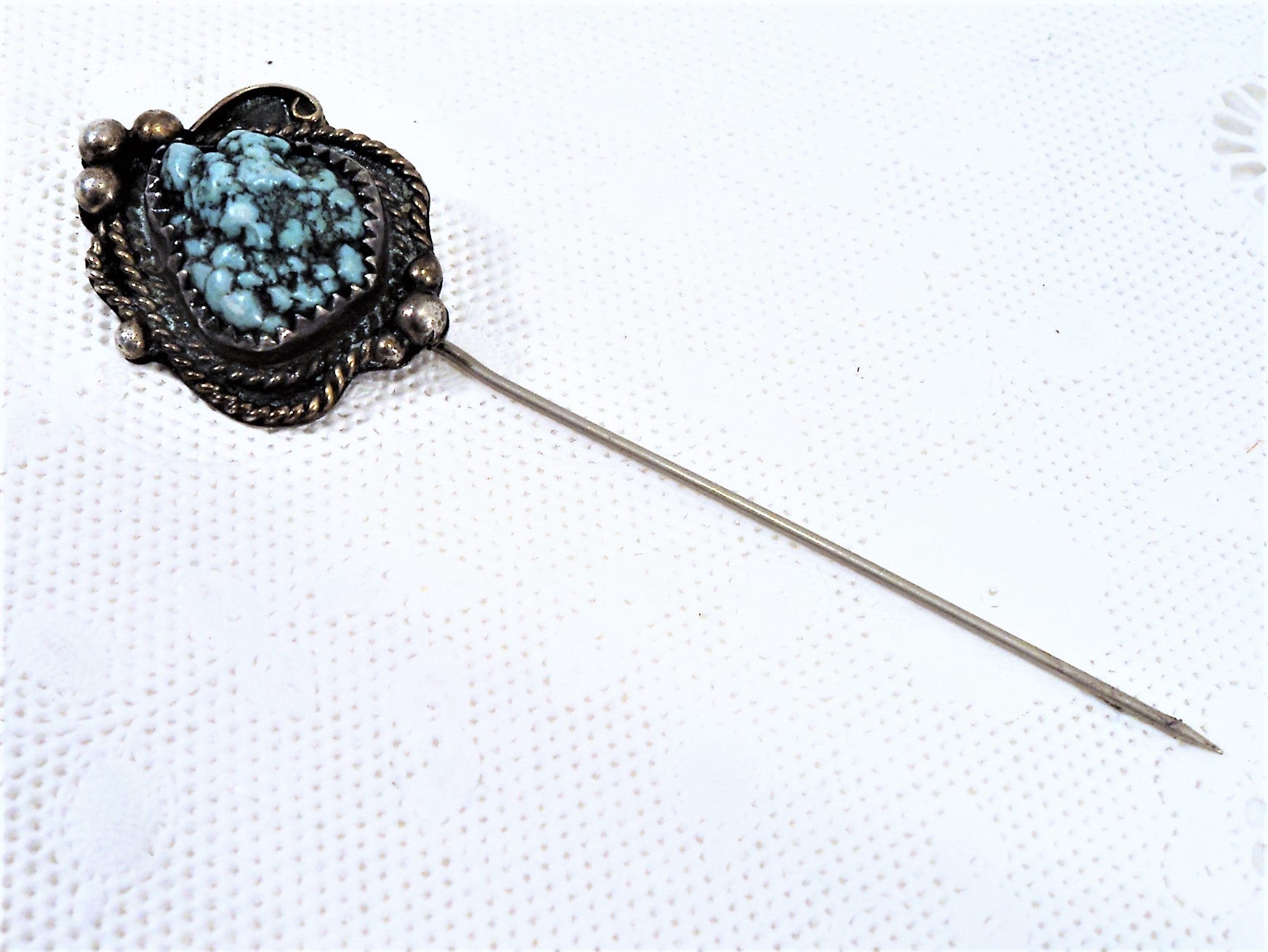 Vintage Native American Turquoise & Silver Hat Pin