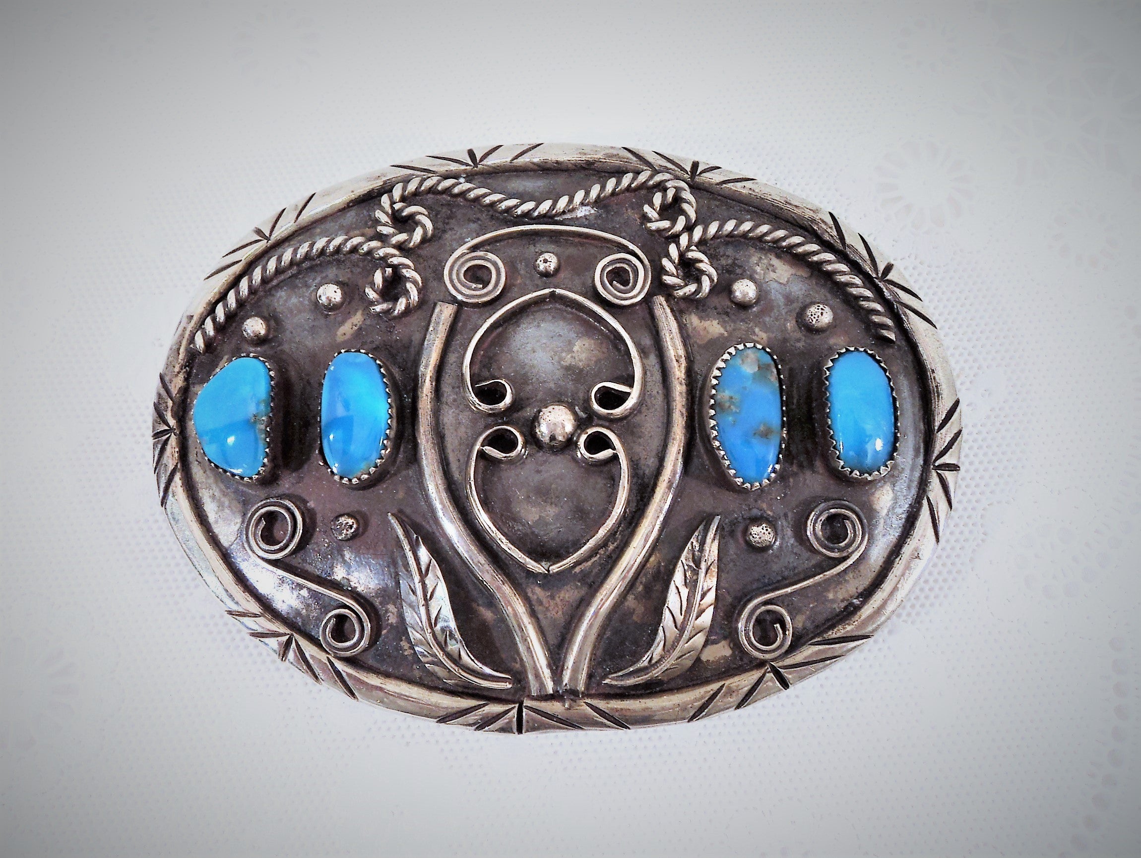 Native American Turquoise and Silver Belt Buckle