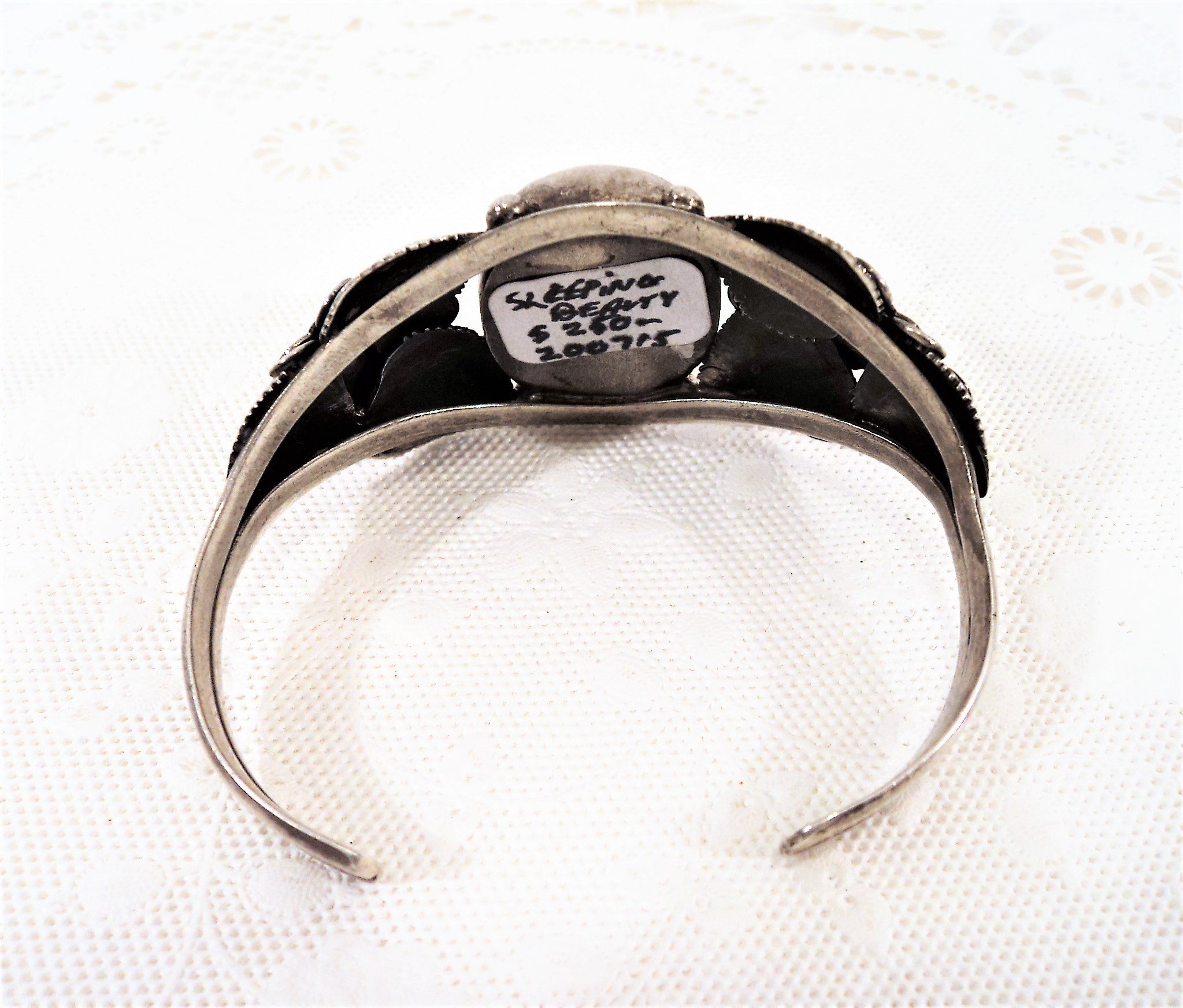 Vintage Native American Turquoise and Silver Cuff Floral Bracelet