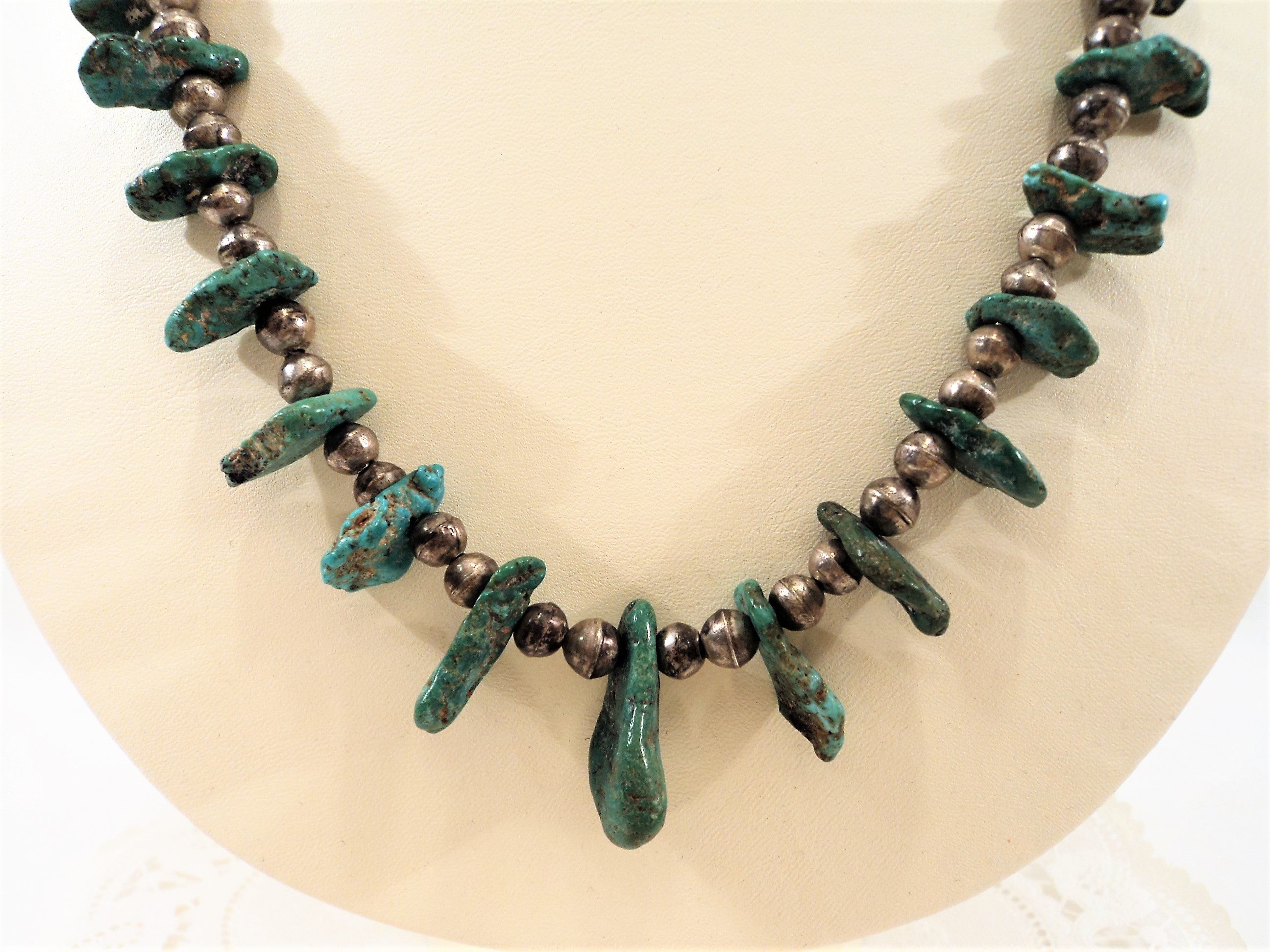 Native American Turquoise & Bench Made Silver Beads Necklace