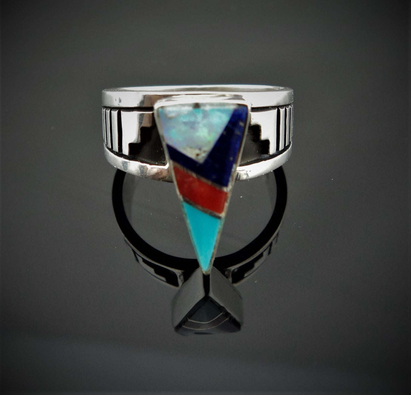 Abraham Begay Navajo Inlay Sterling Silver Ring
