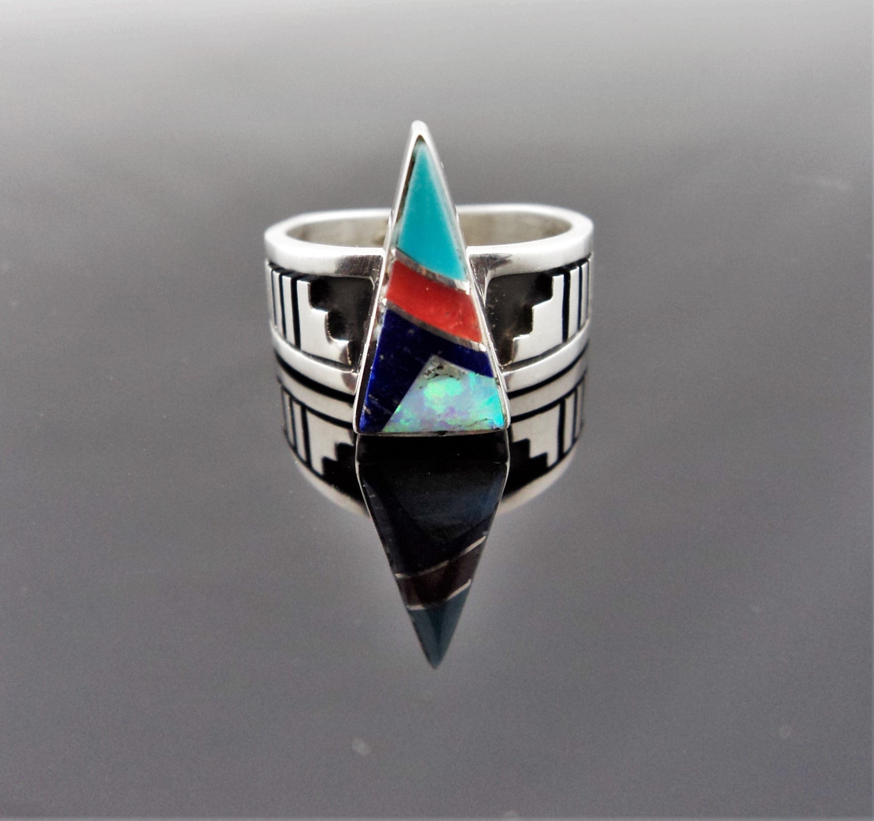 Abraham Begay Navajo Inlay Sterling Silver Ring