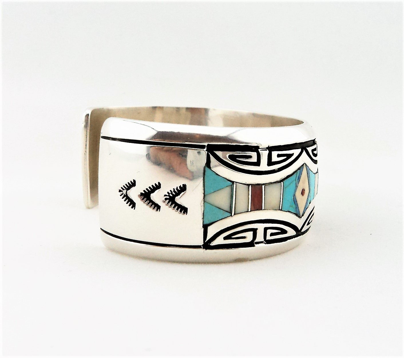 Abraham Begay Sterling Silver Turquoise Inlay Cuff Bracelet