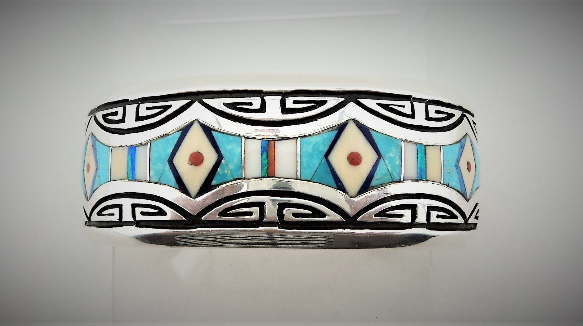 Abraham Begay Sterling Silver Turquoise Inlay Cuff Bracelet