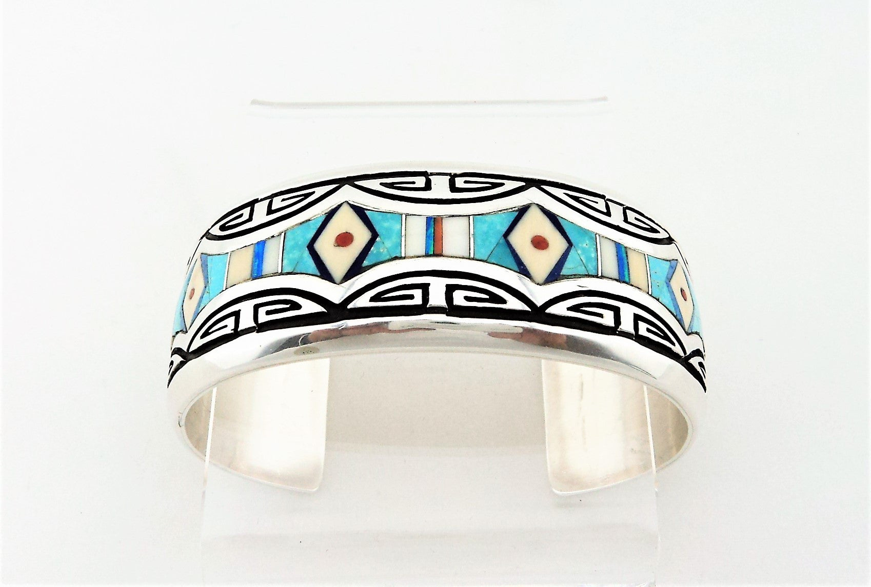 Abraham Begay Sterling Silver Turquoise Inlay Cuff Bracelet