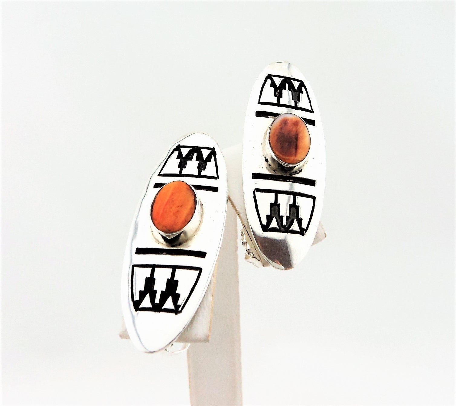 Abraham Begay Navajo Oval Sterling Silver & Spiny Oyster Earrings