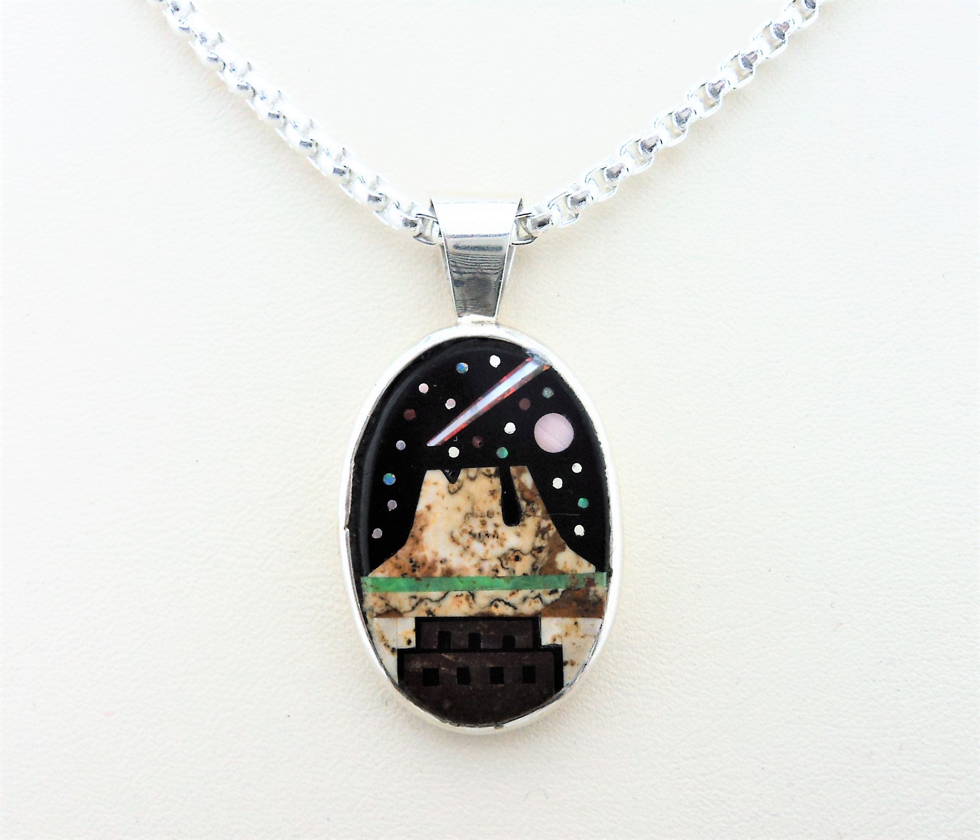 Abraham Begay Sterling Silver Gemstone Inlay Necklace