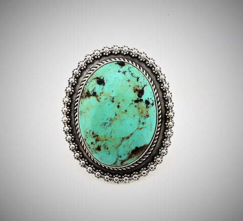 Native American Sterling Silver and Large Turquoise Ring