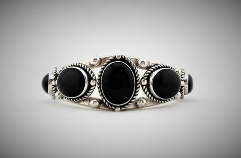 Navajo Sterling Silver and Black Onyx Cuff Bracelet