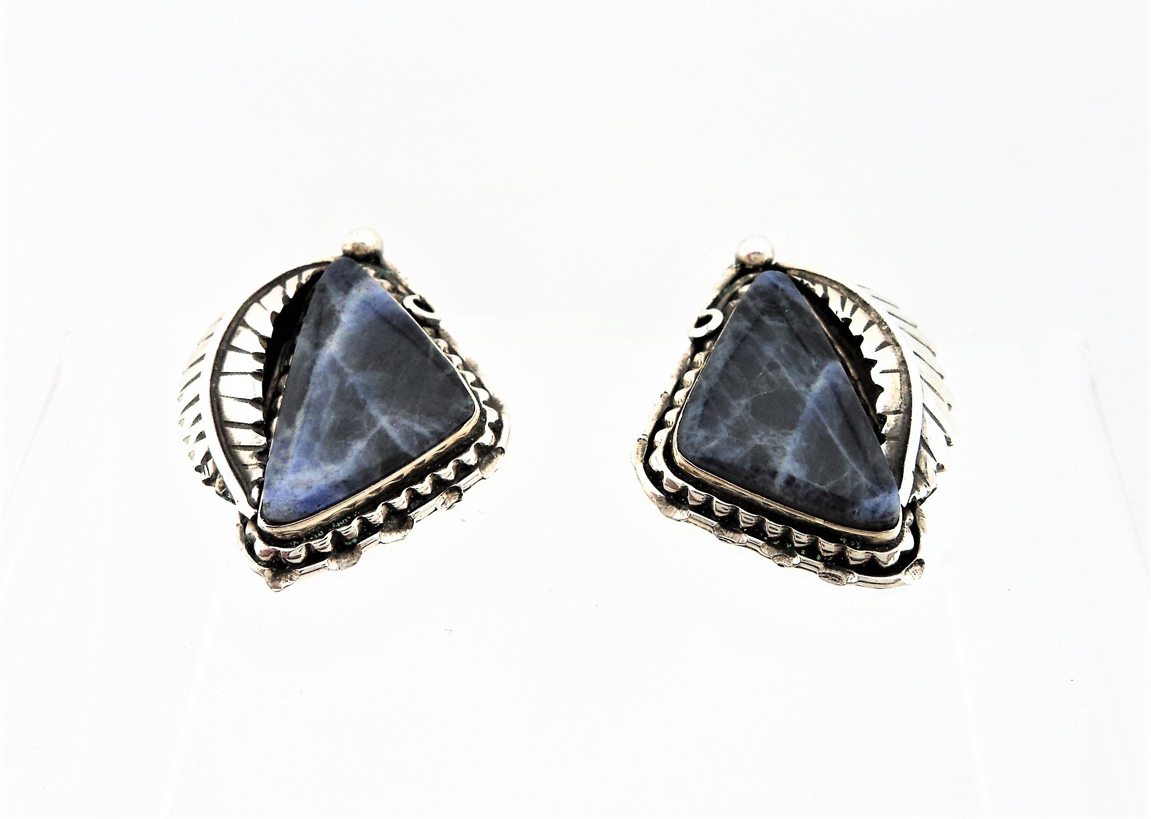 Navajo Sodalite and Sterling Silver Earrings by Sam Edsitty