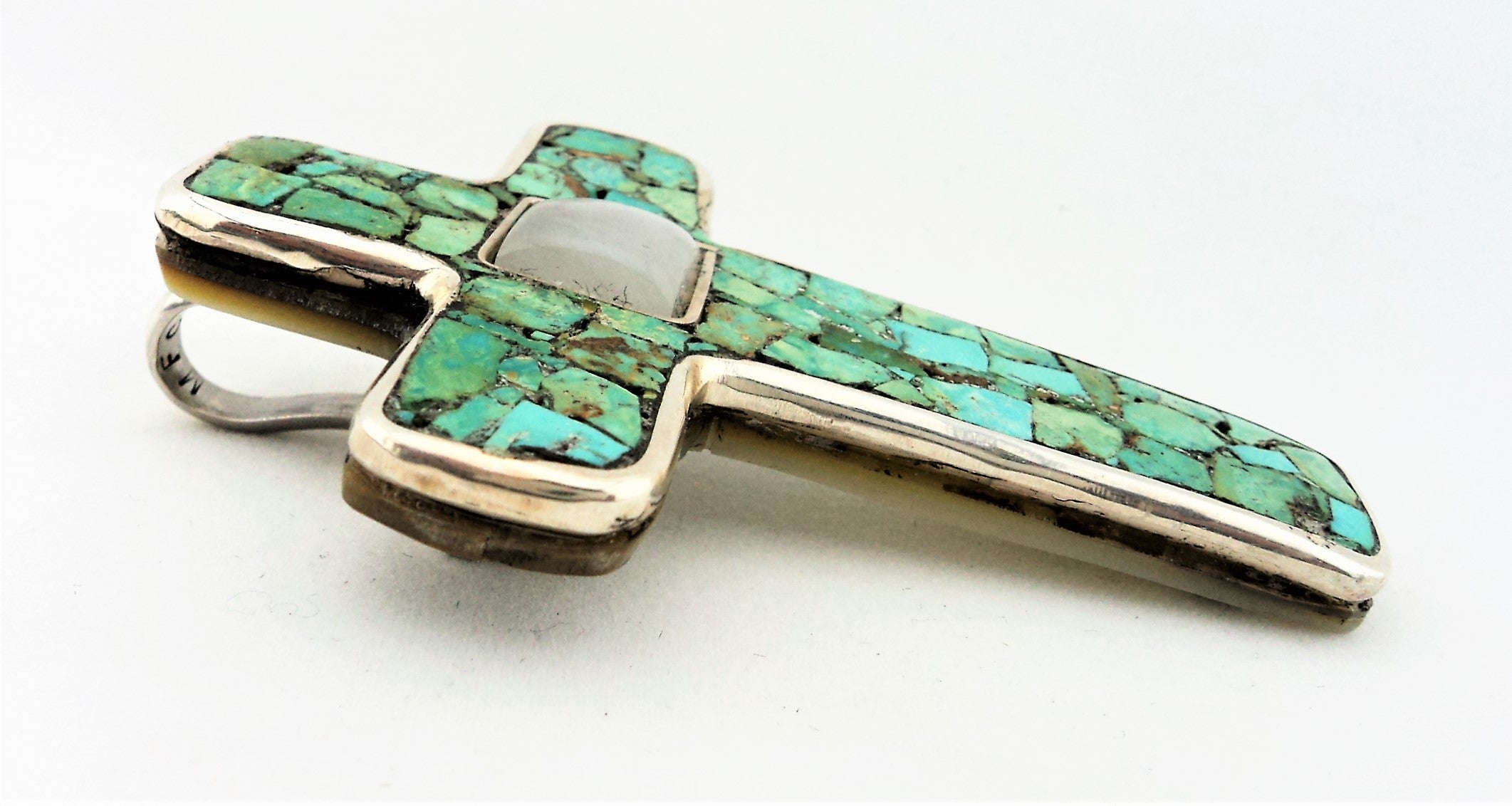 Santo Domingo Sterling Silver & Turquoise Mosaic Cross Pendant