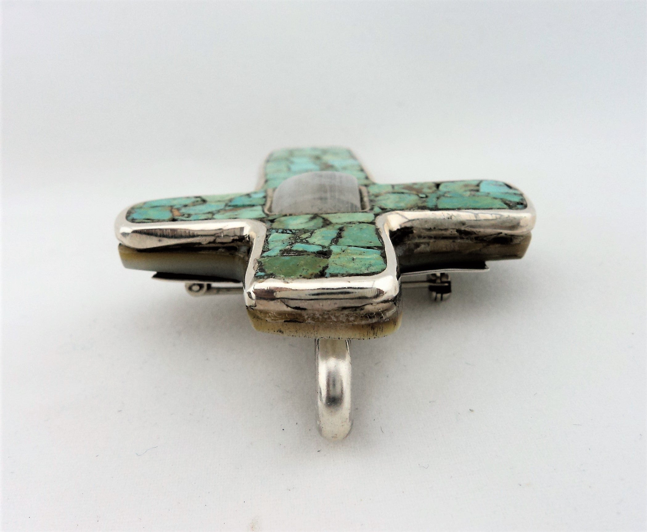 Santo Domingo Sterling Silver & Turquoise Mosaic Cross Pendant